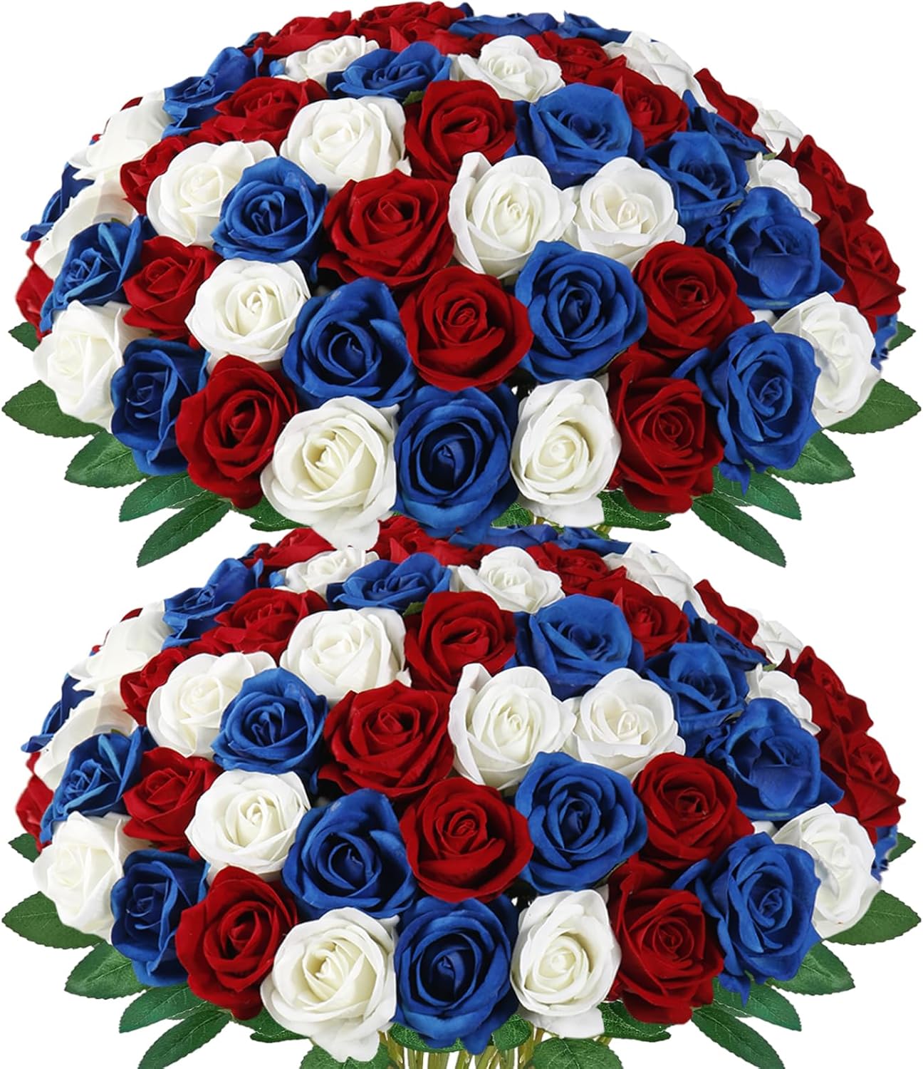 48pcs roses artificial flowers bulk red white and blue flowers 4th of july long stem fake silk roses flowers patriotic roses flowers for home decor memorial day independence day table centerpiece red, white, blue