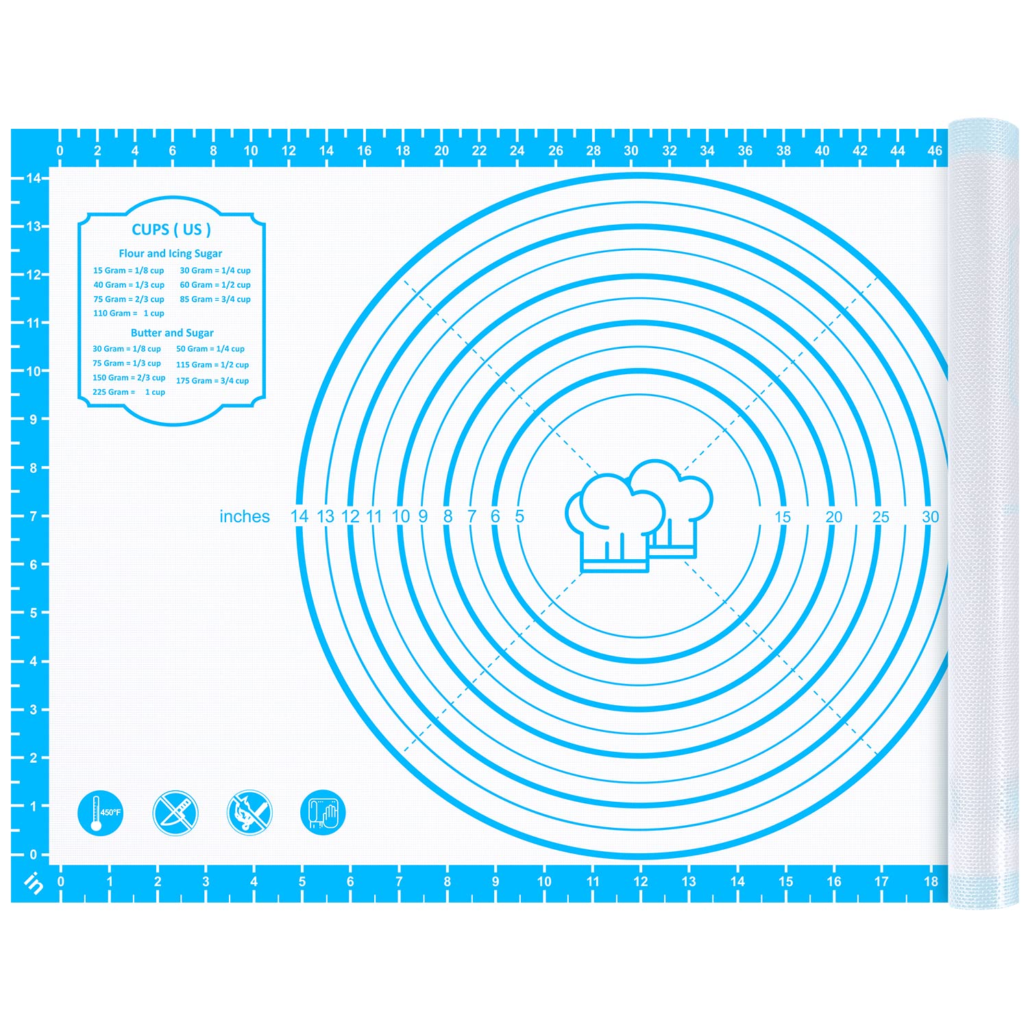 Silicone Pastry Mat,26" x 16" Nonstick Large Durable Silicone Sheet Mat with Measurement Non-slip Dough Rolling Mat for Pie Crust, Pizza, Cookies