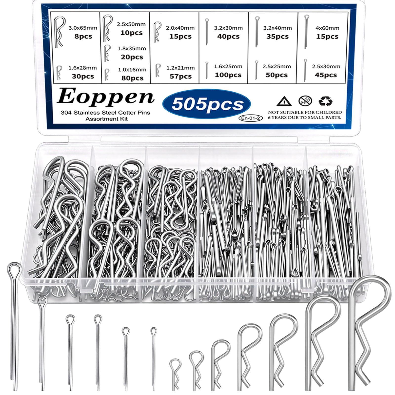 132Pcs Clevis Pin Cotter Pin Hair Pin Assortment Kit - 304 Stainless Steel 15 Sizes Cotter Pin & R Clips Pin Zinc-Plated Single Hole Flat Head Clevis Pins — Amazon image 13