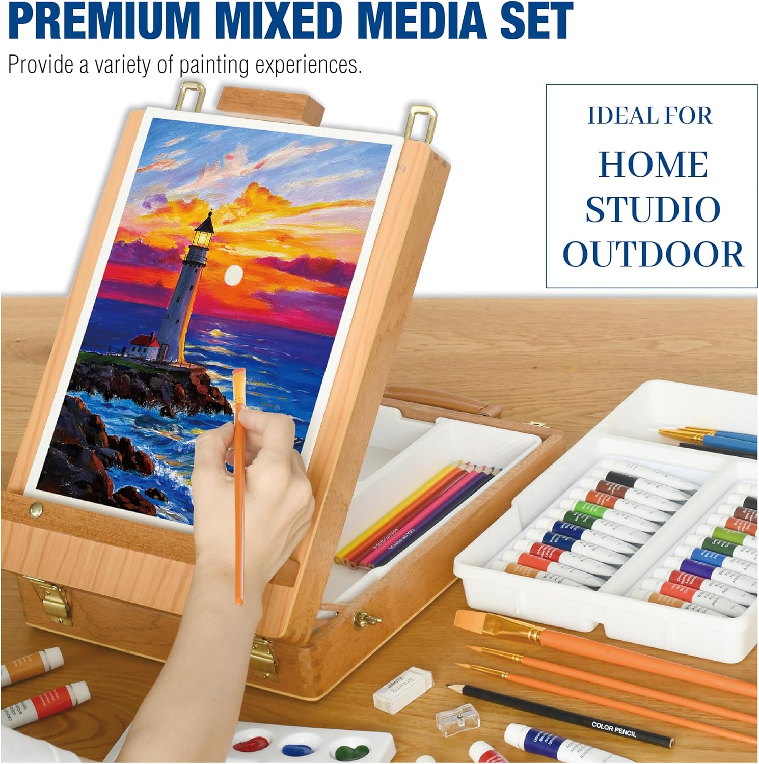 Mixed Media Art Set,55 Pack Painting Supplies Kit with Tabletop Sketch Box Easel and Various Accessories,Complete Painting Set for Students Artists Beginners