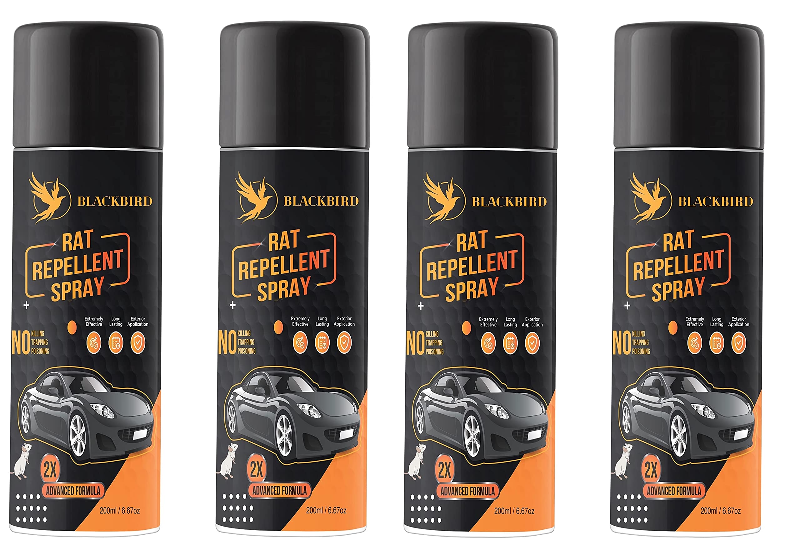 BLACKBIRD Rat Repellent Spray for Car 200ml | Highly Effective | Protect wires in Car, Bike and Outdoor Utilities | Non Toxic | No Kill Only Repels (Pack of 4) (B0BXXT7Y8L) Amazon Price History, Amazon Price Tracker