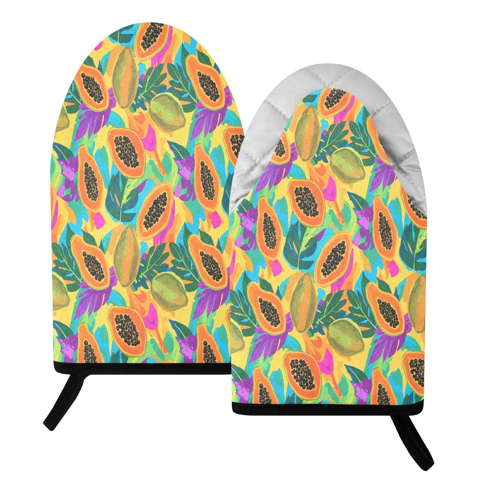 BURSTDDY Tropical Papaya Oven Mitt,Heat Resistant Kitchen Mitts for Cooking