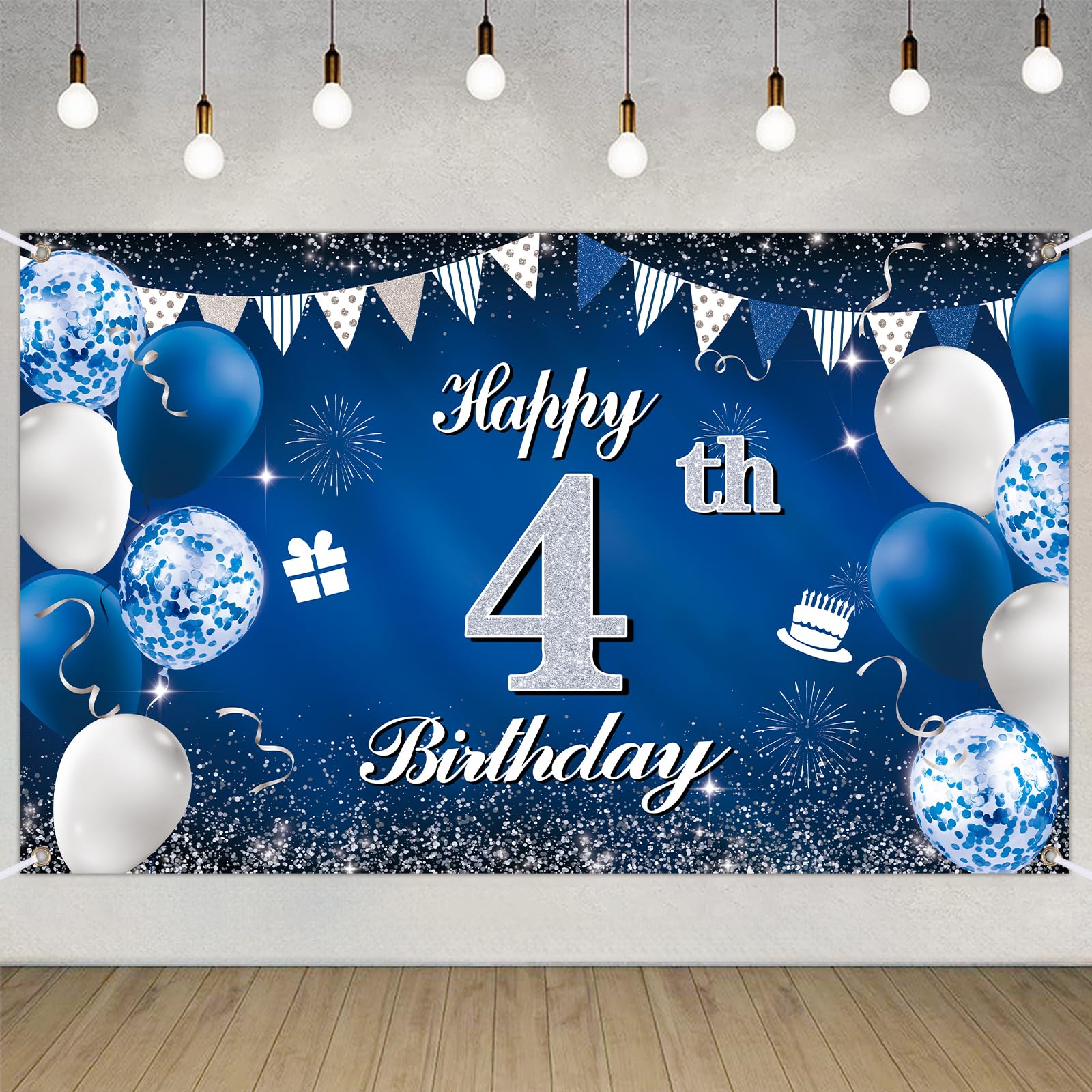 Happy 75th Birthday Decorations Blue Birthday Banner for Party Backdrop for Men Women Party Decoration Supplies