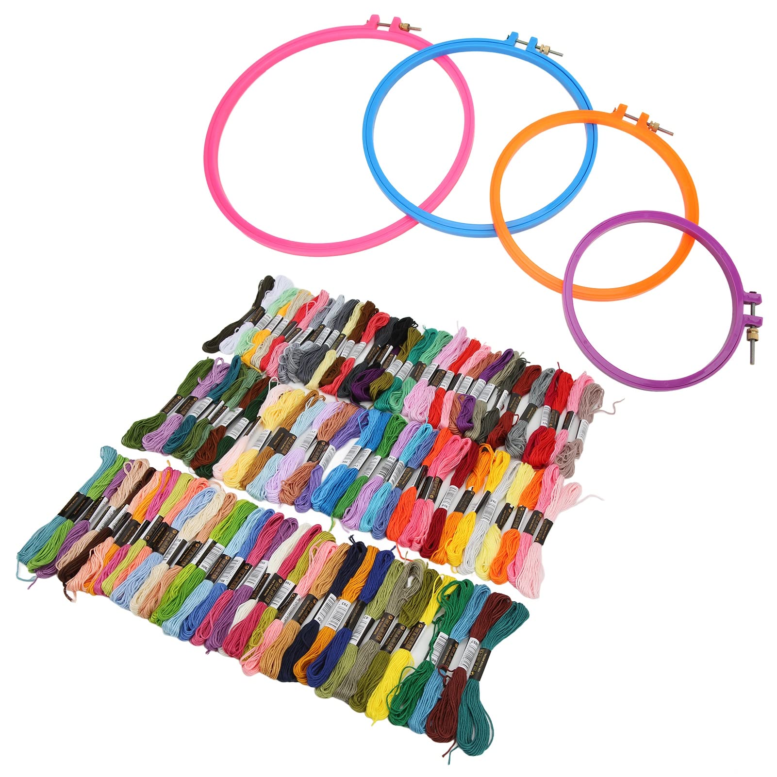 MEMEWOCA Kit da ricamo Cerchio da ricamo in seta in plastica rotonda Capannoni Filo da ricamo Strumenti per ricamo fai-da-te