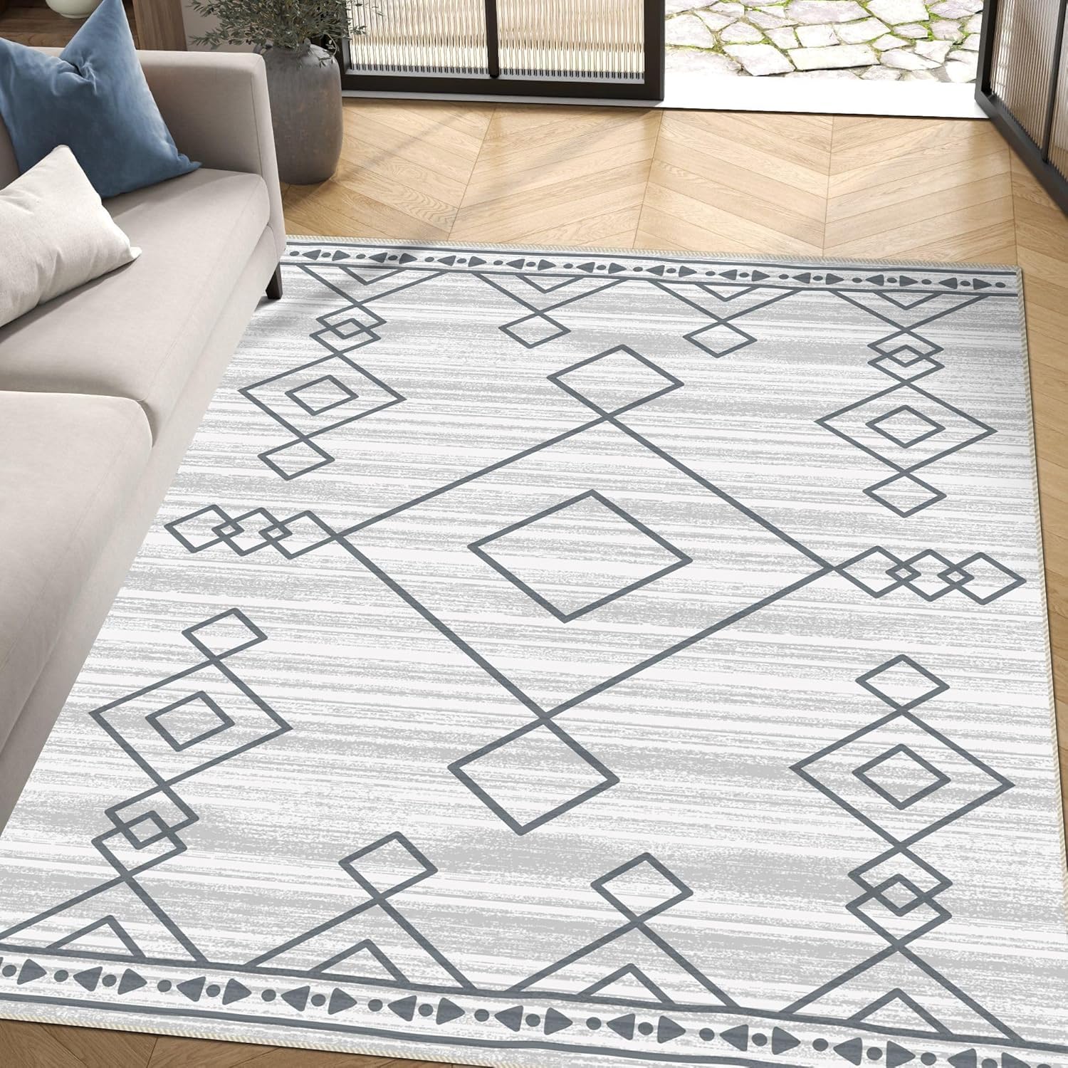 Tapis de chambre et bureau géométrique doux pour une ambiance cocooning moderne en gris