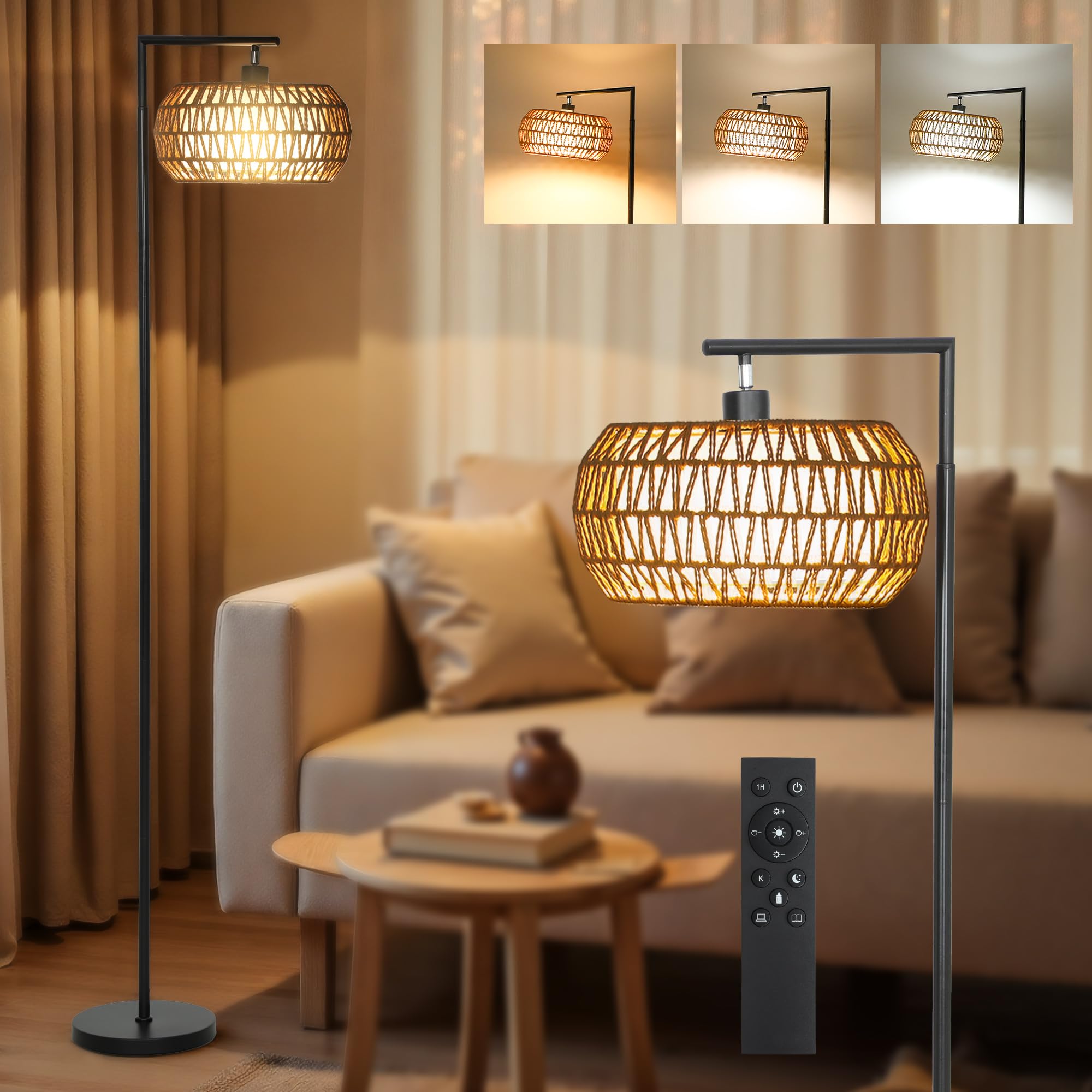 HOMCOM Floor Lamp - Adjustable Color Temperature & Stepless Dimming - Black - Large