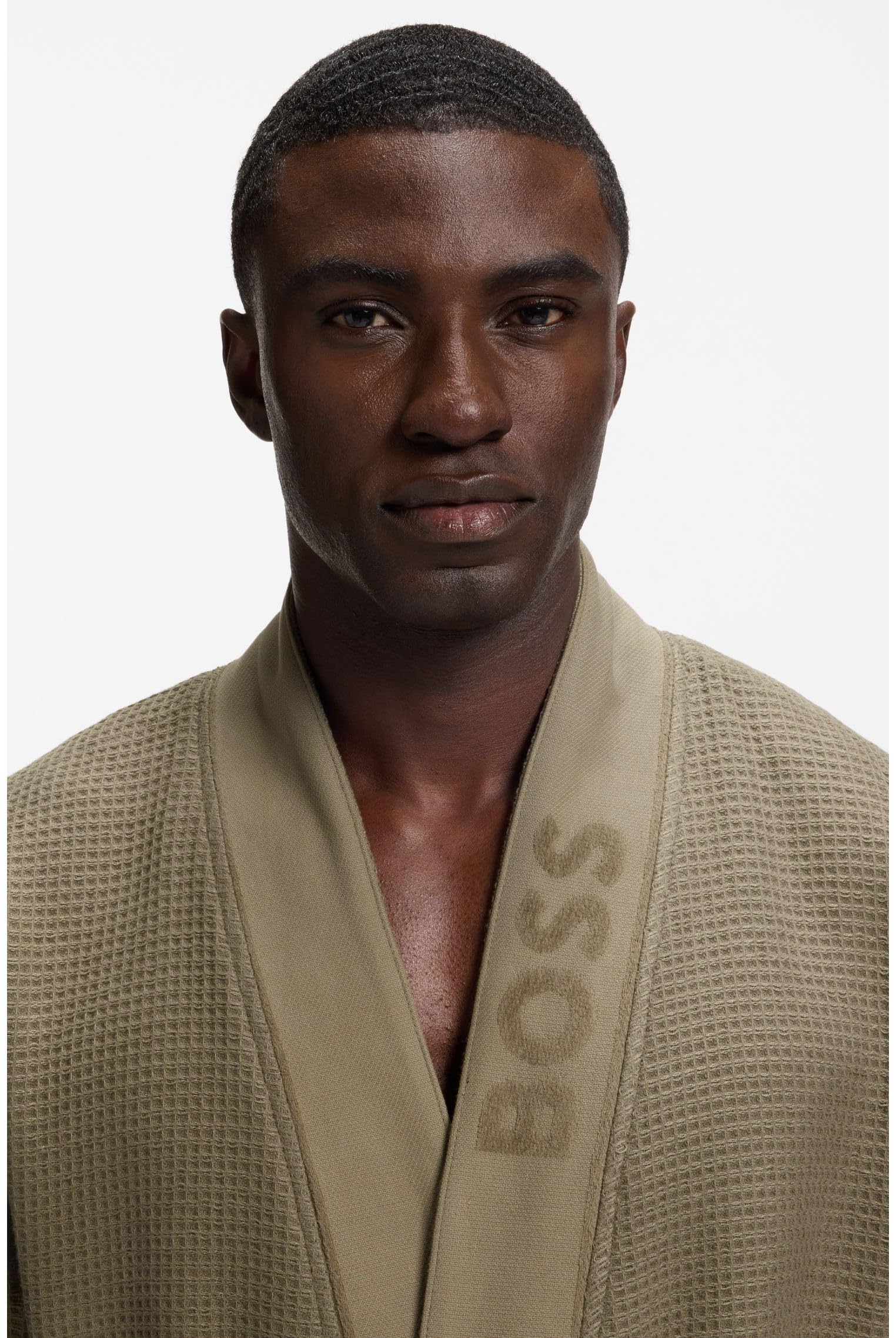 BOSS Herren Waffle Kimono Morgenmantel mit Waffelstruktur und Logo-Stickerei