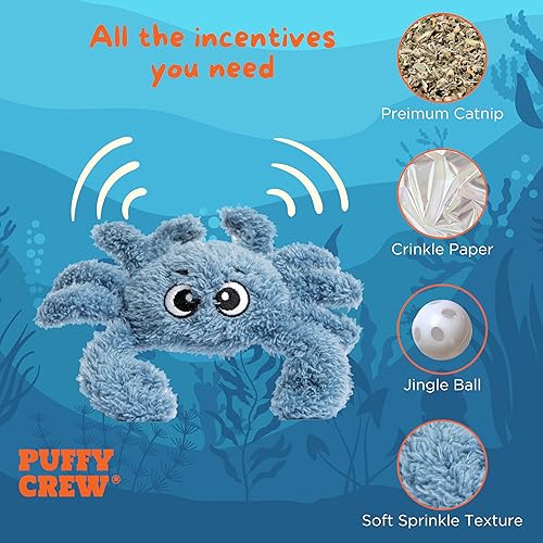 Miniatura 2 de Juguete interactivo de peluche de gato con hierba gatera, tema oceánico, 5 pulgadas, para gatos de todas las razas (Crab)