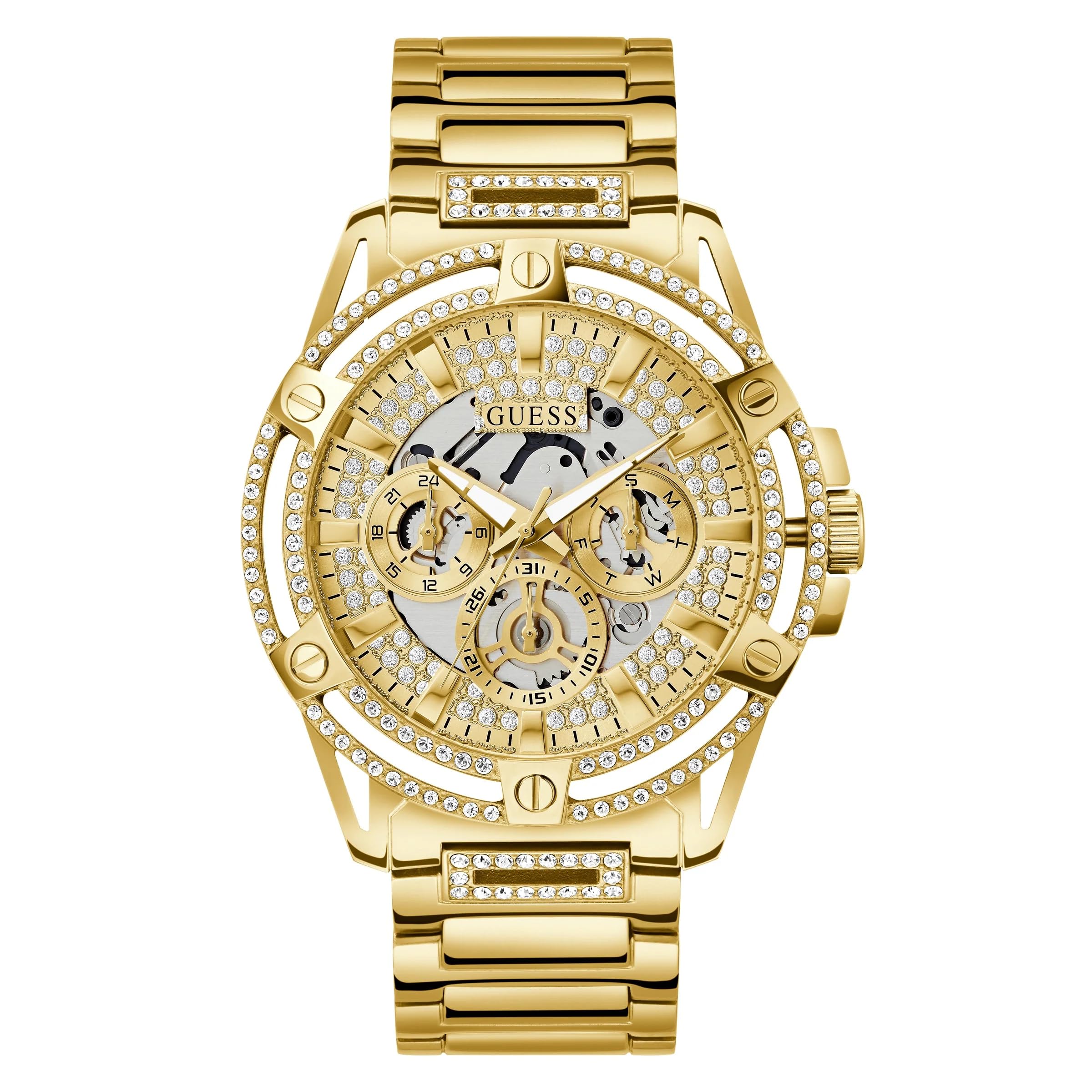 Guess King Collection Multi-Function Mens Analog Beige Dial Coloured Quartz Watch, Round Dial with 48 mm Case Width - GW0497G2 (B0B9PZYC19) Amazon Price History, Amazon Price Tracker