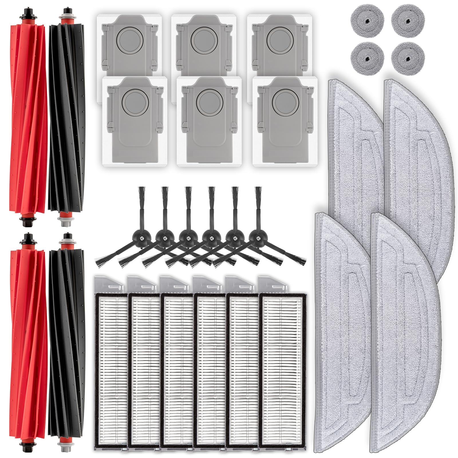 (30 Pack) S8 MaxV Ultra Replacement Parts for Roborock S8 MaxV Ultra/ S8 Max Ultra Robot Vacuum Accessories Kit, 4 Roller Brushes, 4 Big + 4 Small Mop Pads, 6 Dust Bags, 6 HEPA Filters, 6 Side Brushes