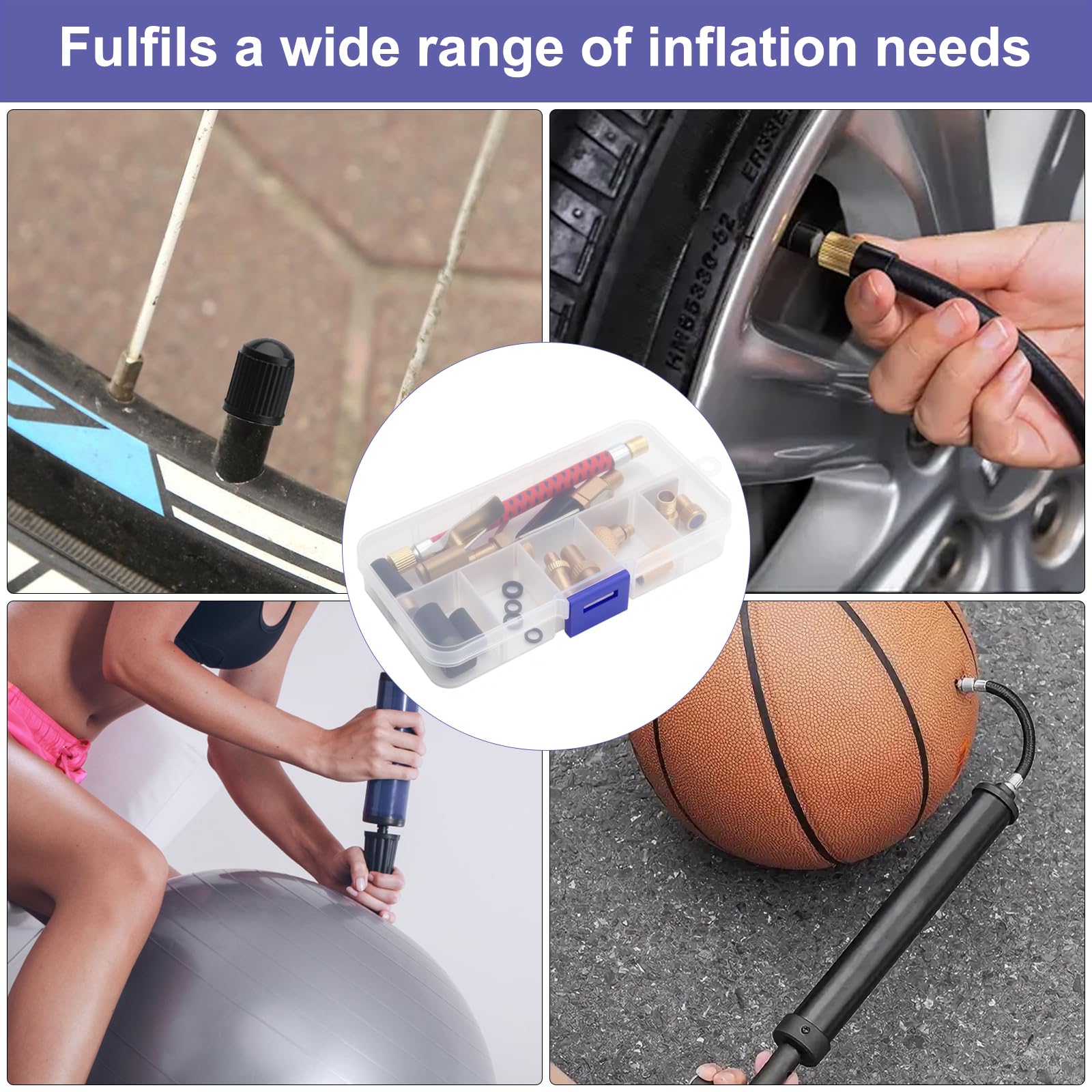 Set di 21 adattatori per valvole per bicicletta, con scatola di smistamento, adattatore per valvola francese, adattatore per valvola per bicicletta, adattatore per valvola auto, adatto per
