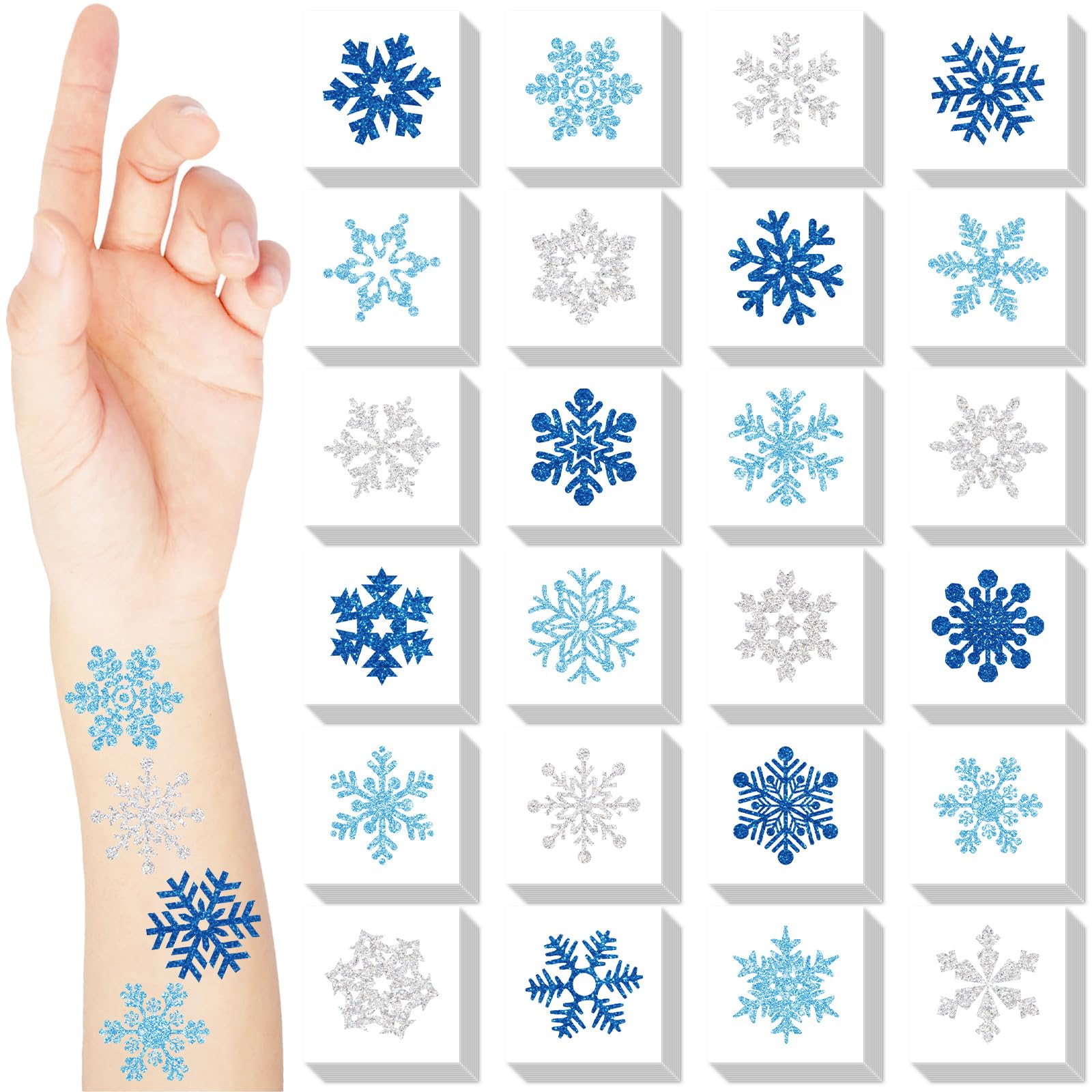 Nosiny 240 Pcs Temporary Tattoos - Winter Snowflake Glitter Tattoos Blue Silver Snowflake Sticker Tattoo Winter Apparel Accessories for Body Face Kids Women Party Favors
