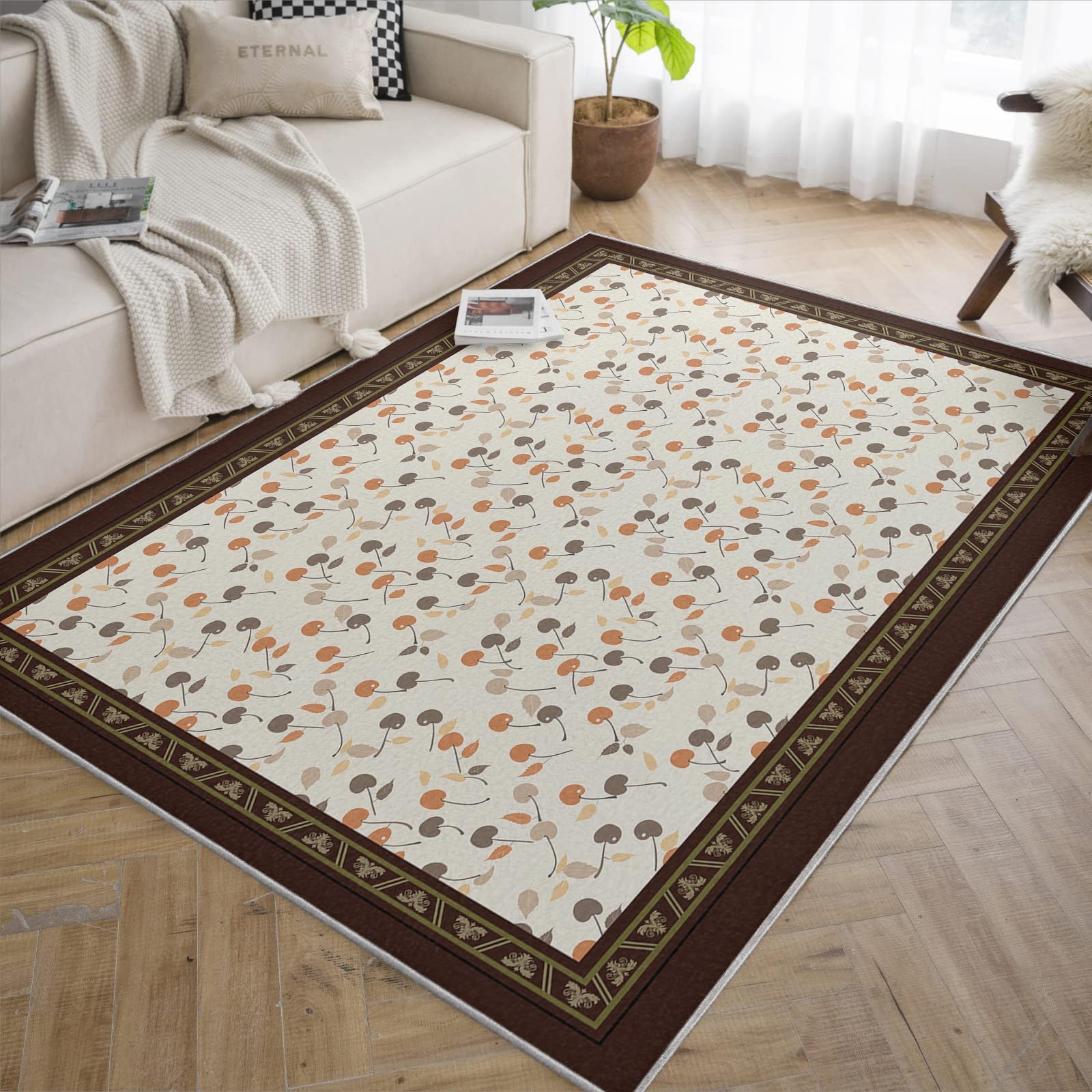 Tappeti da interno in stile pastorale 100x150cm Mattesino a pelo basso con stampa dolce ciliegia per la stanza della nursery camera da letto casa colonica accogliente bordo marrone