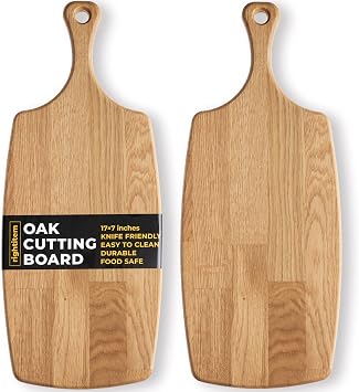 Cutting Board - 17x7 Inches Large Cheese Board with Handle - 20 mm Thin Cutting Board - Edge Grain Oak Cutting Board - Long Charcuterie Board - Wooden Serving Platter - Chopping Board for Kitchen