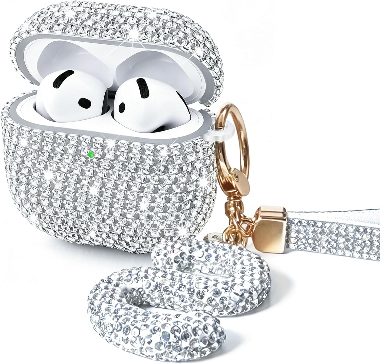 Case for AirPods 4 Generation Case White Initial Letter Bling Sparkly Keychain for Women Girls Cute Anti-Lost Glitter Crystal Shockproof Protective Cover for Airpods 4th-Silver/A