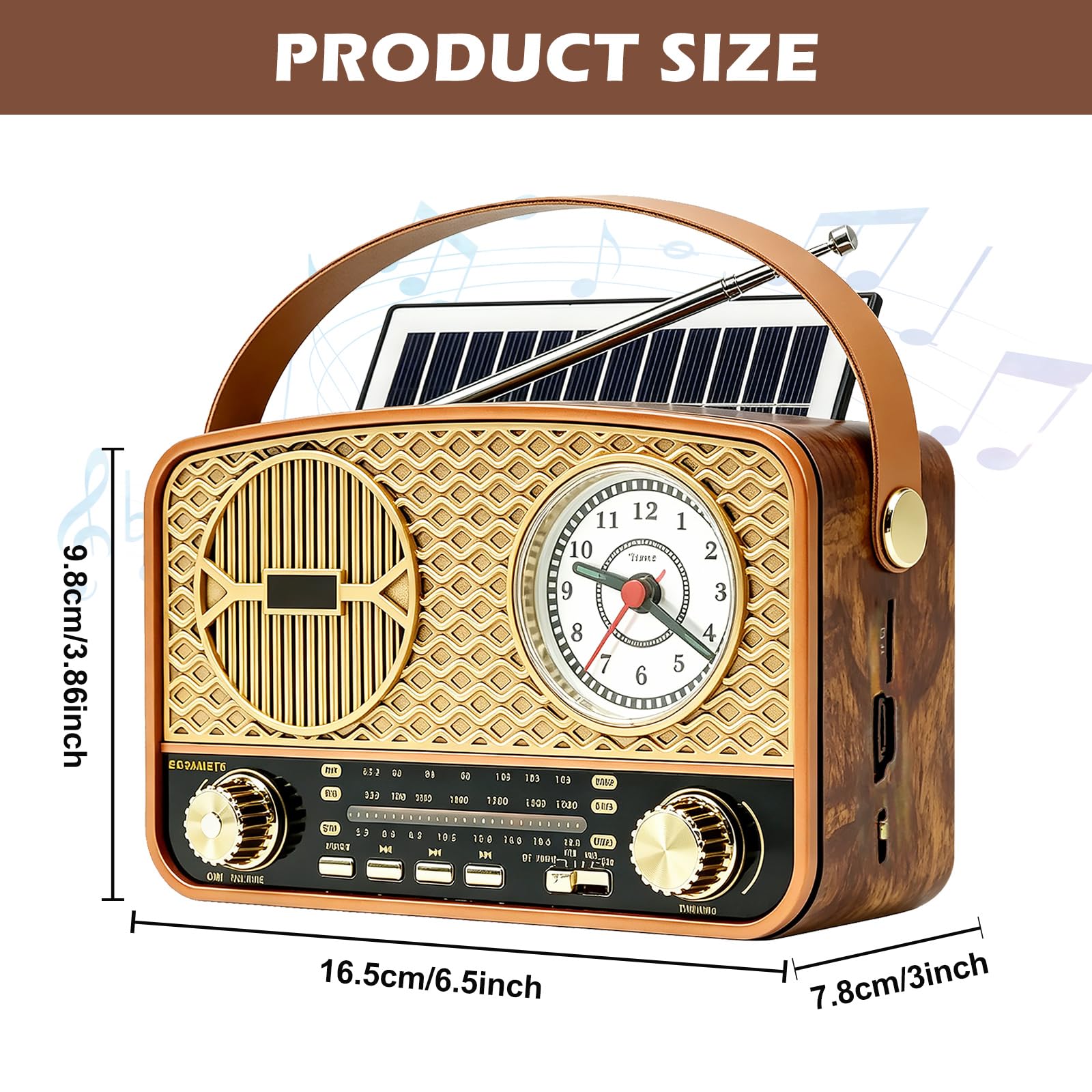 Solar Retro Radio AM/FM/SW, Retro Radio Mit Bluetooth, Vintage Kofferradio Mit Stromkabel, Wiederaufladbare Batterien, Mit Uhrfunktion, Mit USB/TF/AUX Funktion, Für Büro Küche Wandern Camping