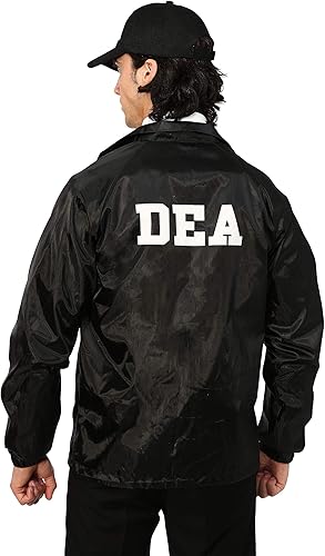 Miniatura 5 de Disfraz de agente de la DEA para adultos, chaqueta de la DEA, disfraz de sombrero para adultos, Negro