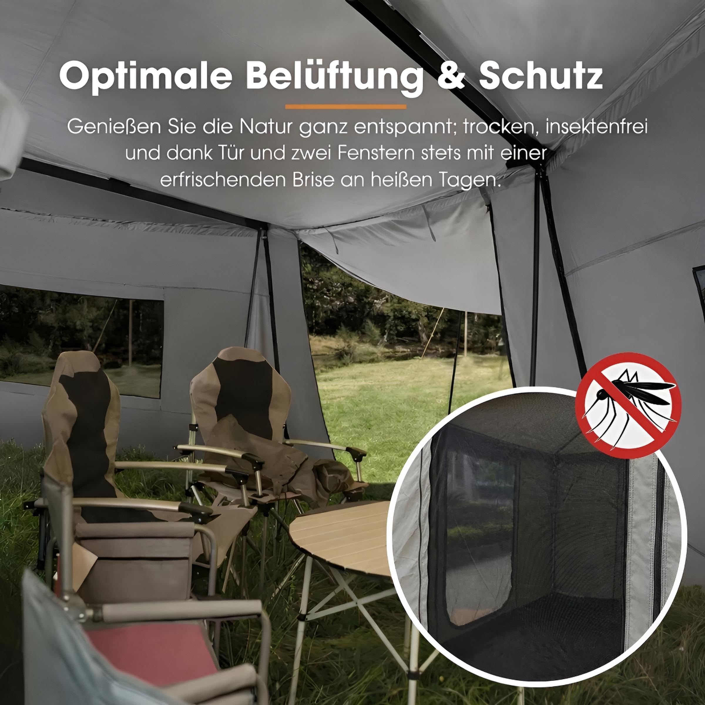 270° Markise Khaki oder Grau Automarkise/Zelt mit Vorzelt 200x200cm oder 250x200cm (Khaki, 200x200cm für die Fahrerseite)