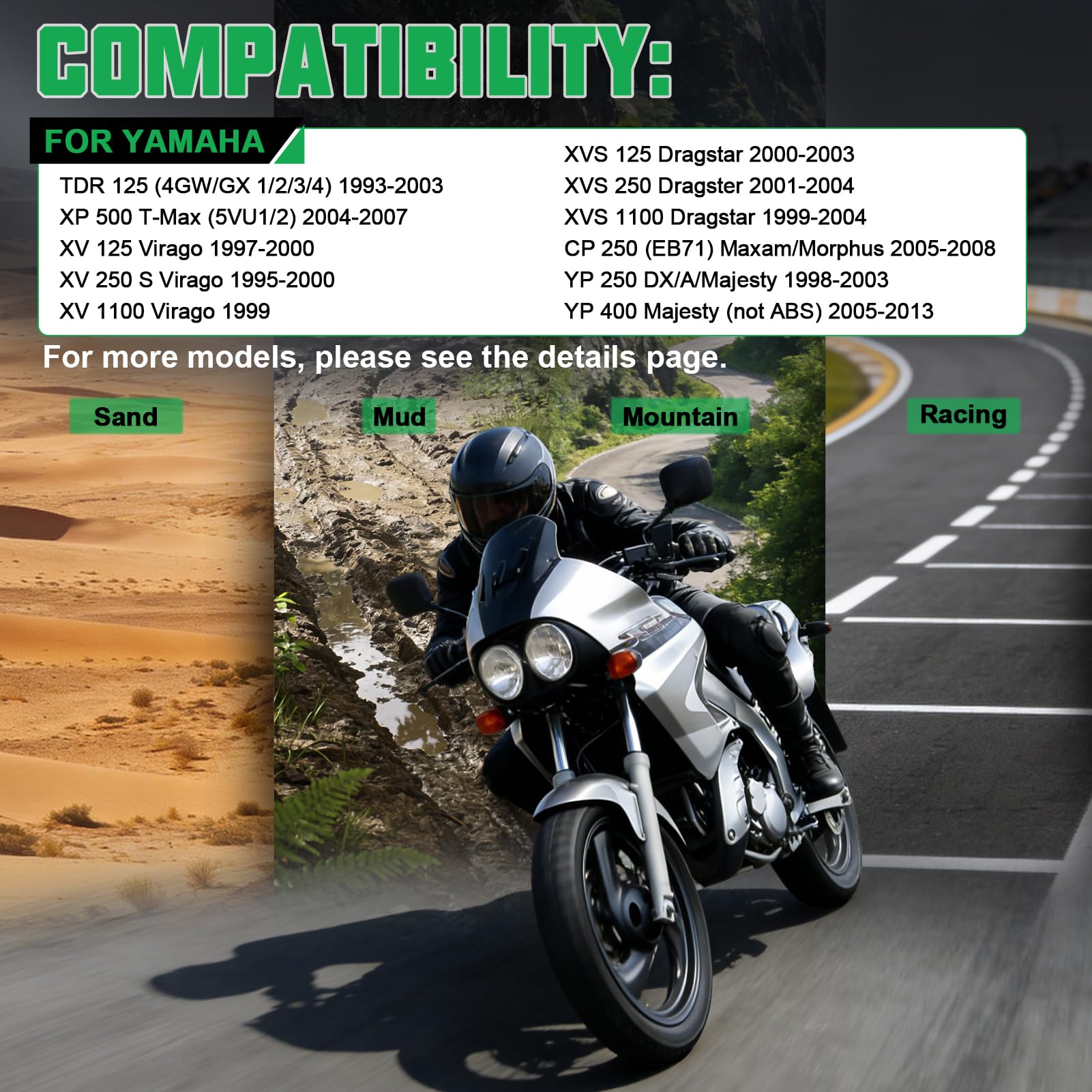 Pastiglie Freno Anteriore e Posteriore per Yamaha YP 400 Majesty Non ABS 2005-2013 YP 400 Majesty ABS 2007-2013 TDR 125 1993-2003 XP 500 T-Max 2004-2007 XVS 125 Dragstar Tmax 500