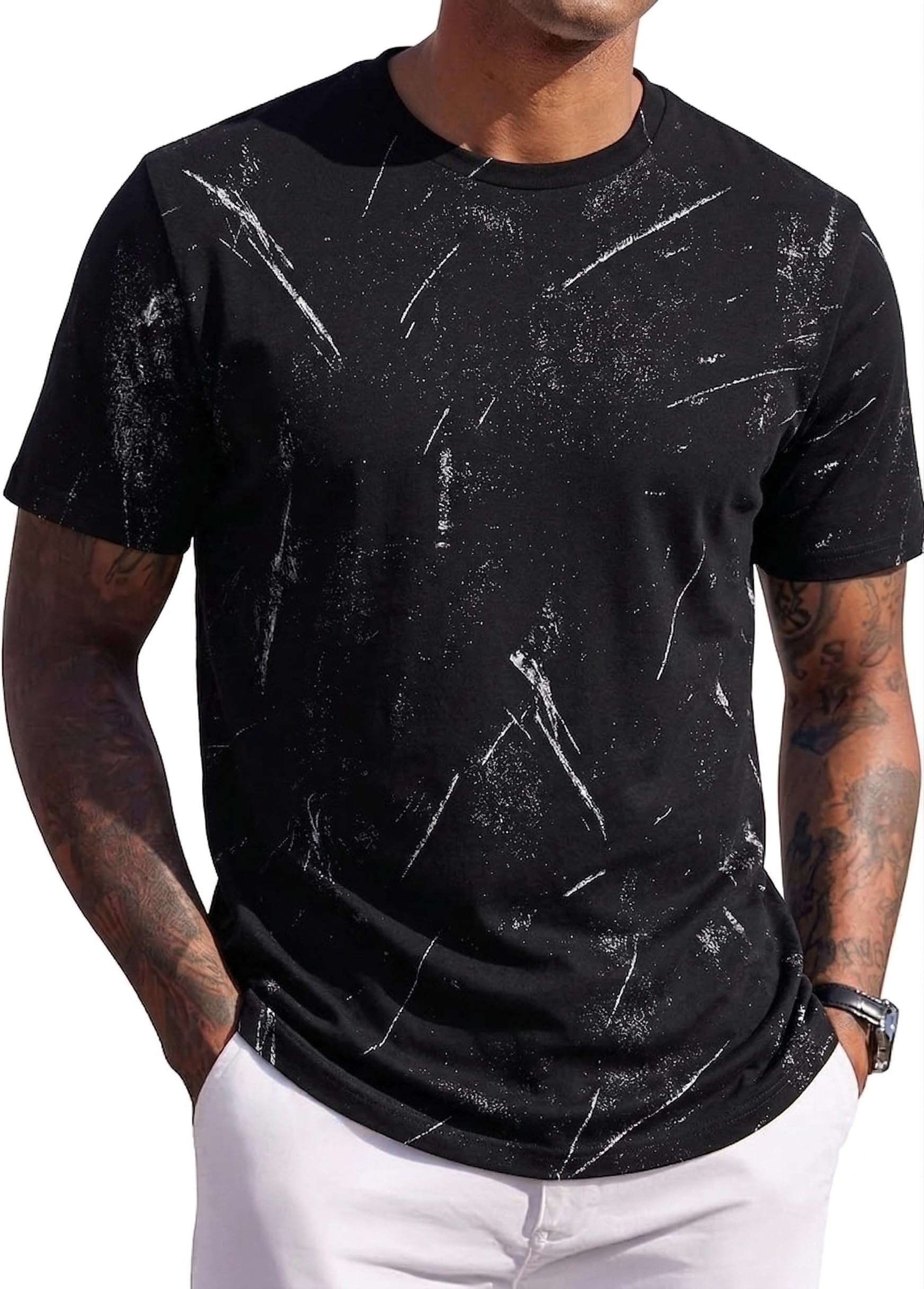 JEEGAL Herren T-Shirt Rundhals, 95% Baumwolle 5% Elasthan, Regular Fit Kurzarm Shirt mit Print, bequemes Männer Basic Shirt für Alltag Freizeit Sommer