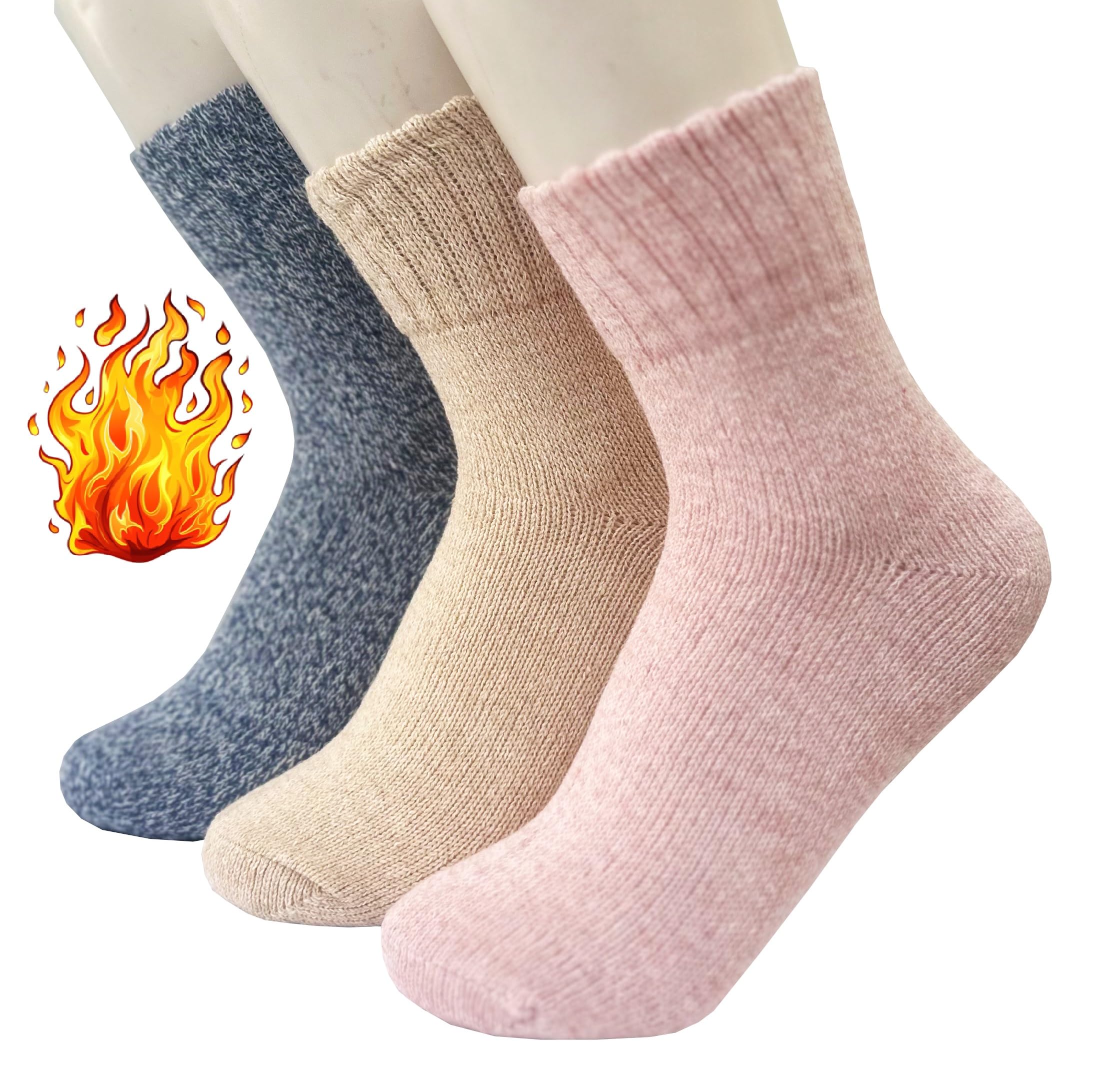 3 Pair Vintage Solid Soft & Woolen Winter Cozy Knitted Winter Thick Warm Stretchy Elastic Socks (Without Thumb) for Women Girls-image-17