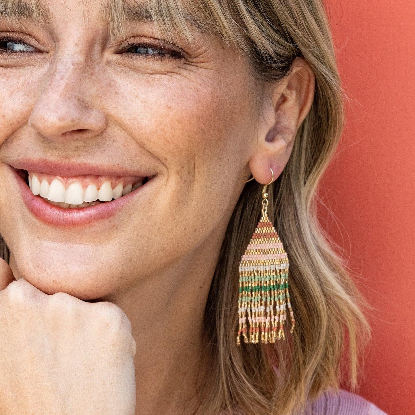 INK+ALLOY Beaded Earrings for Women Dangling, Lexie Fringe Colorful Stripes Seed Bead Tassel Boho Earrings, Handmade Jewelry for the Modern Bohemian