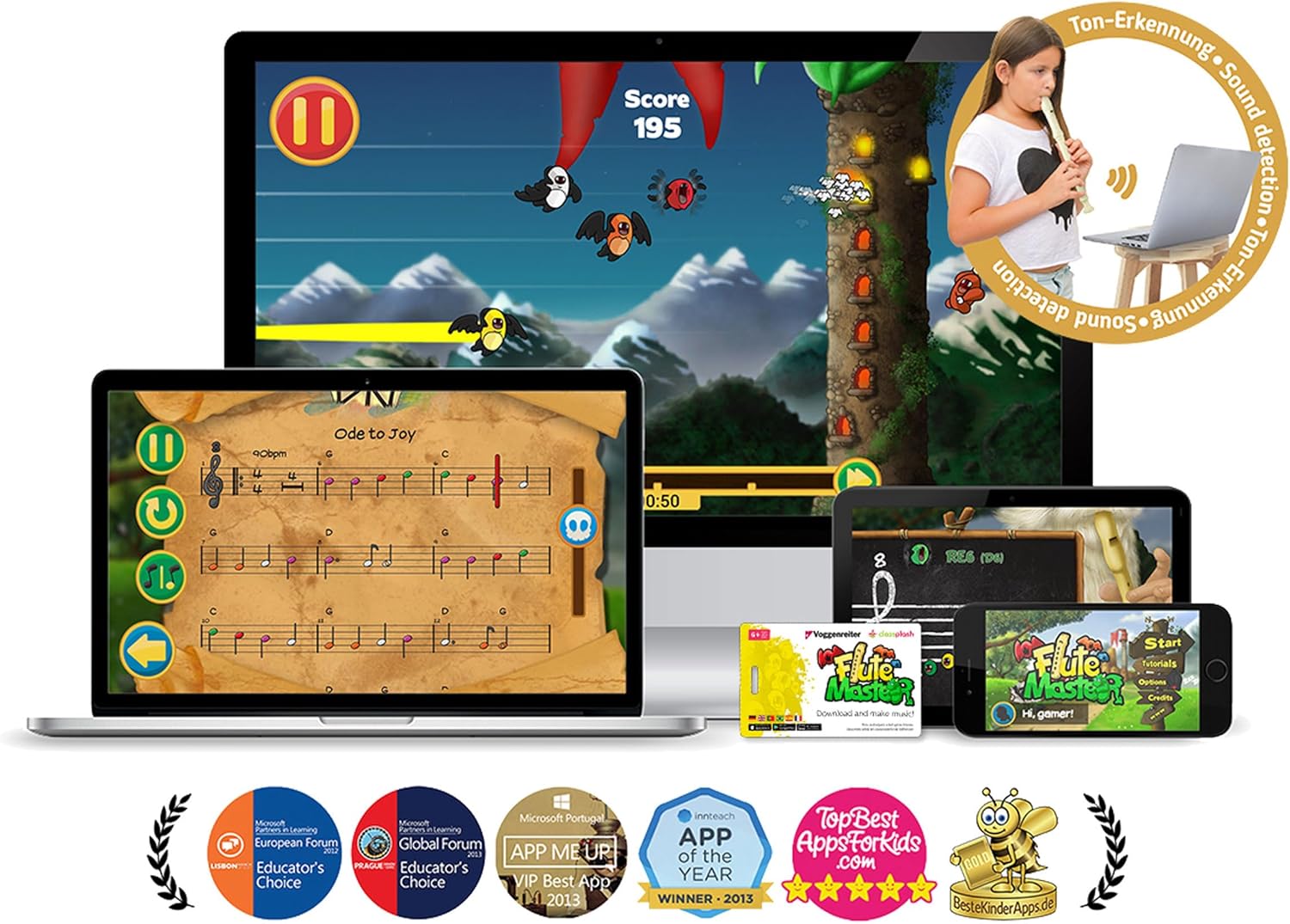 Flute Master (App) mit Blockflöte aus Kunststoff (barocke Griffweise)