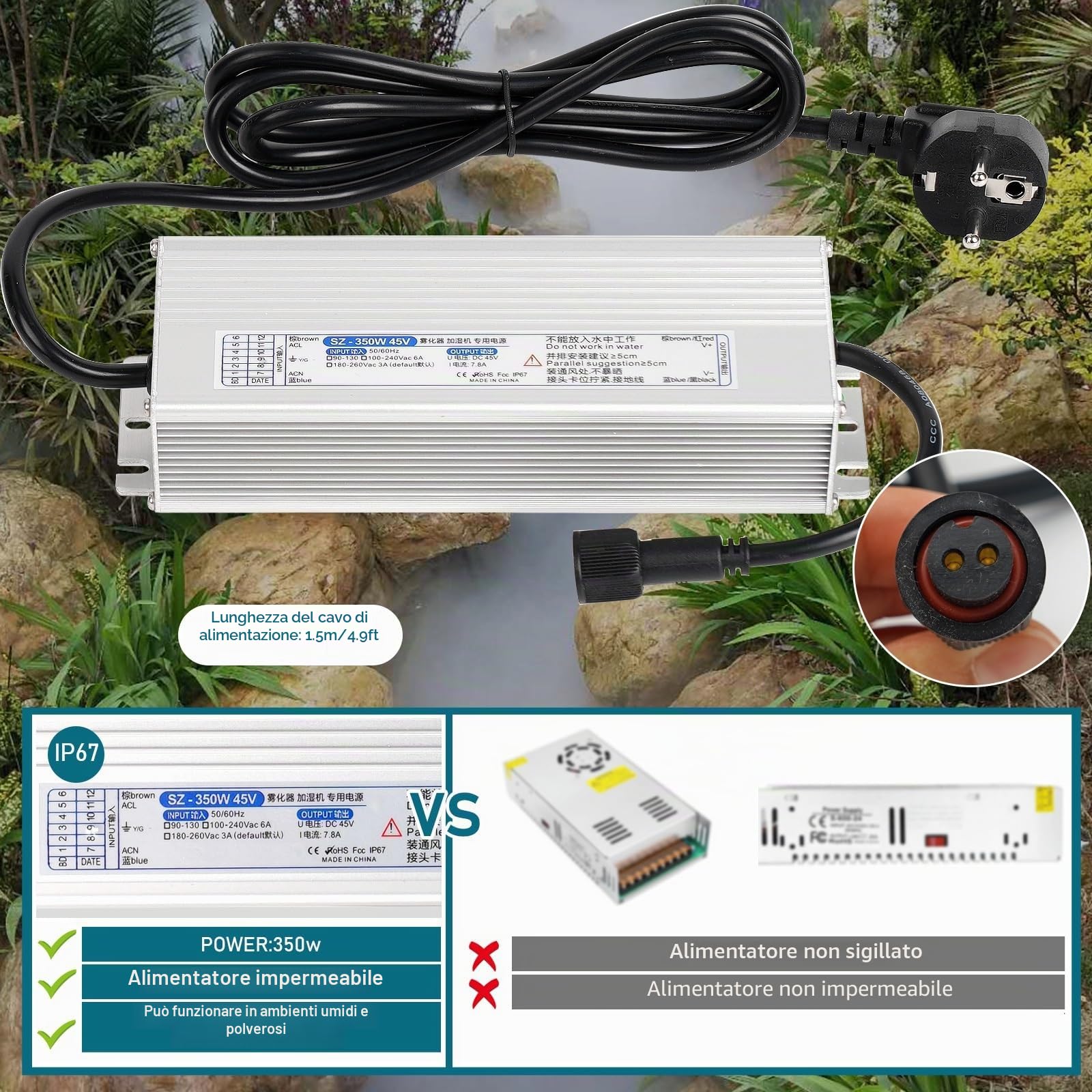 6400 ML/H Nebulizzatore Ad Ultrasuoni, 8 Teste Mist Maker Fogger con Alimentatore da 350w E Boa in Plastica, Generatore di Nebbia in Acciaio Inossidabile, per Fontana, Gazebo, Giardino