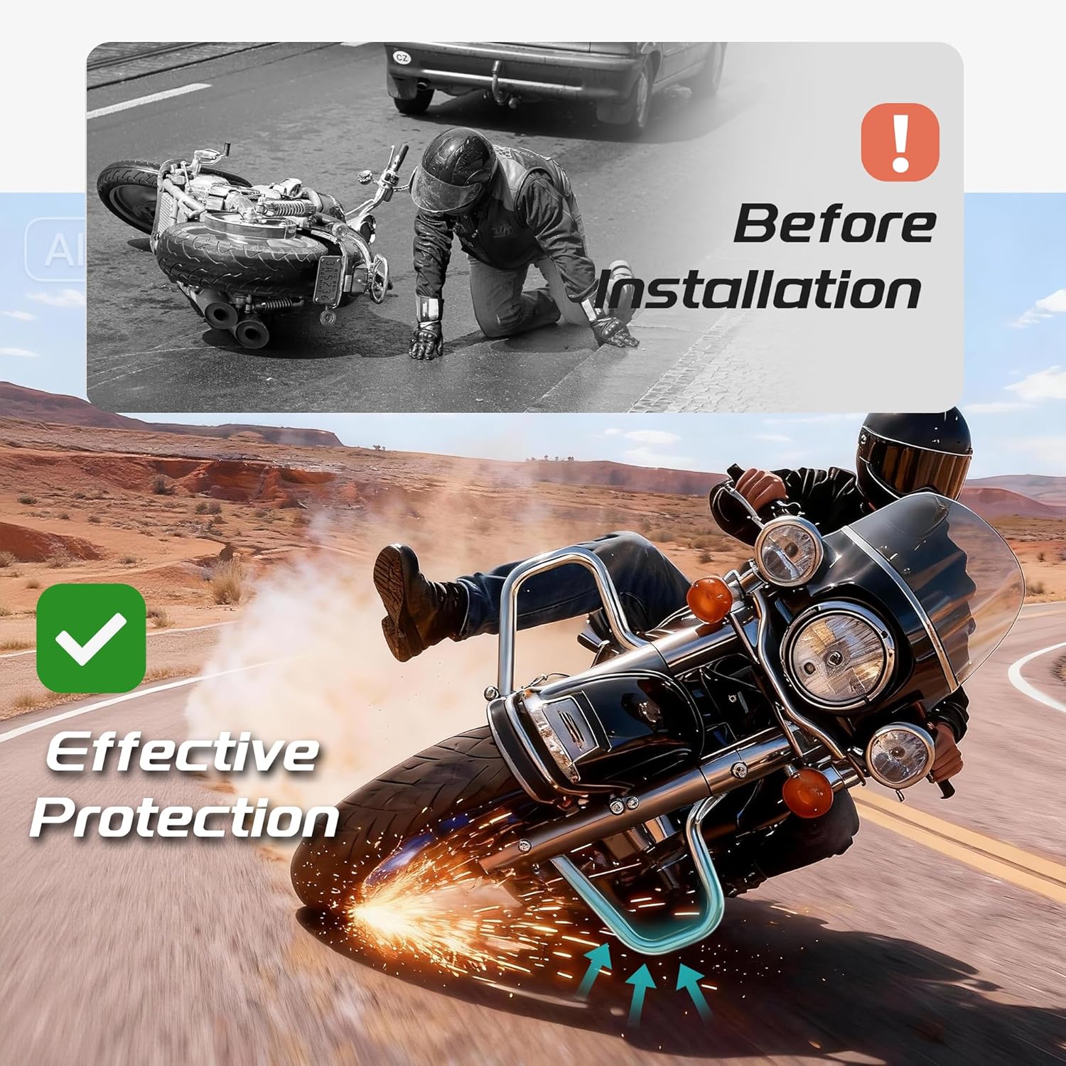 MoKitDora Touring Crash Bar 1.25" Detachable Engine Guard Highway Bar for 1997-2008 Street Electra Road Glide King, Chrome