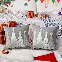 Vista 2 de Juego de 2 fundas de almohada de Navidad de 18 x 18 pulgadas, fundas de almohada plateadas brillantes y elegantes con árbol de Navidad