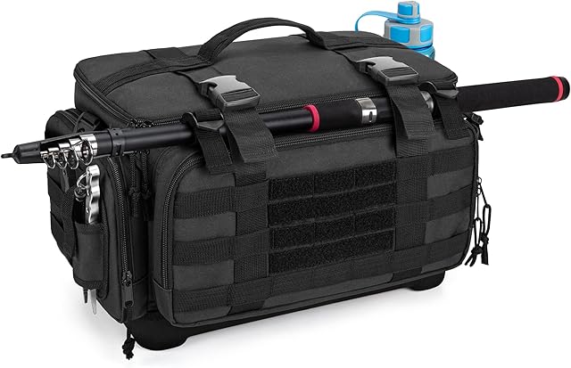 DSLEAF Waterproof Tackle Box Bag with Rod Holder , Soft Fishing Tackle Storage Bag with Non-Slip Base for Saltwater or Freshwater Fishing(Patented Design) , Only Bag