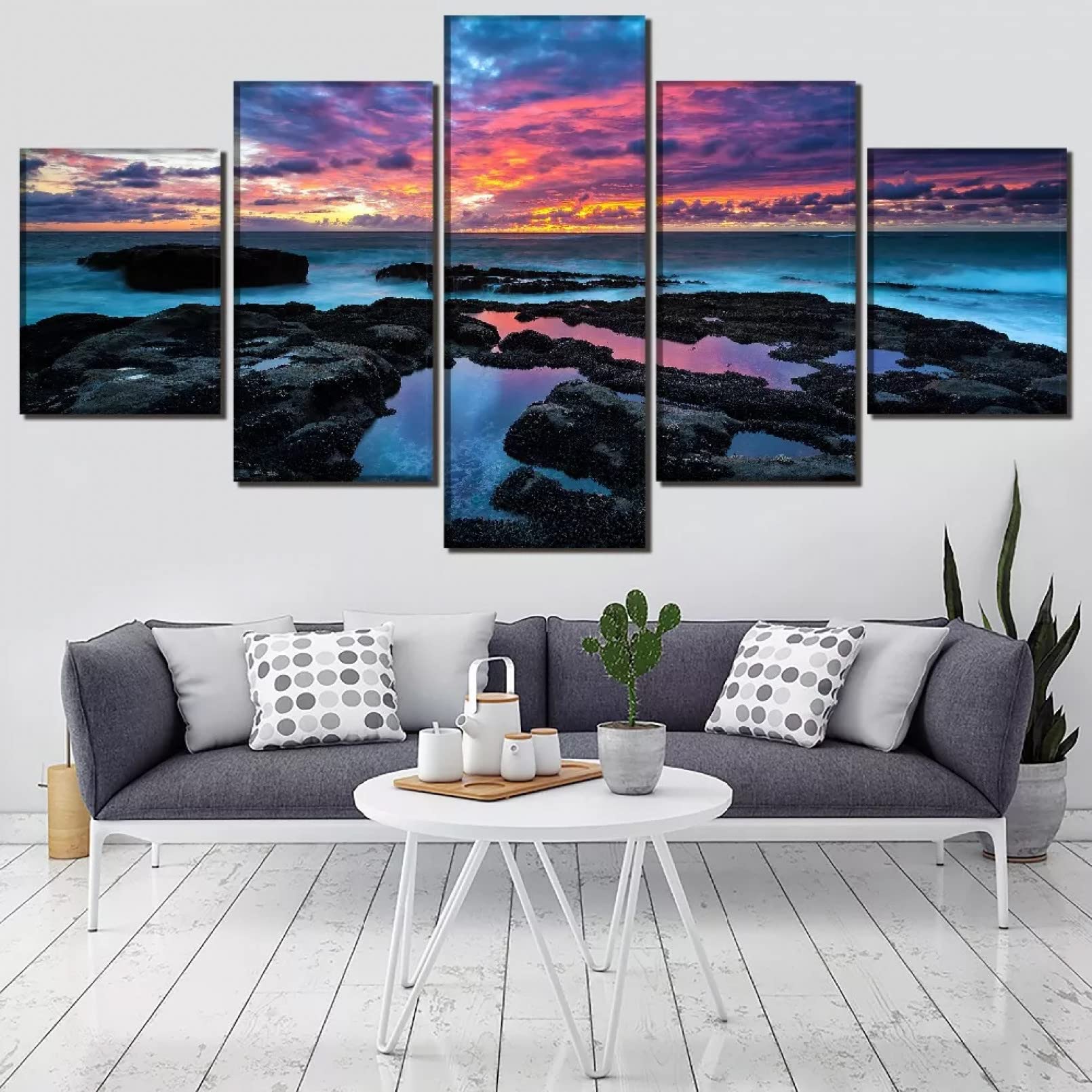 5 Panels Modular Pictures Rosy Clouds Sky Lake Sea Canvas Painting Wall Art Picture Home Decoration Pictures