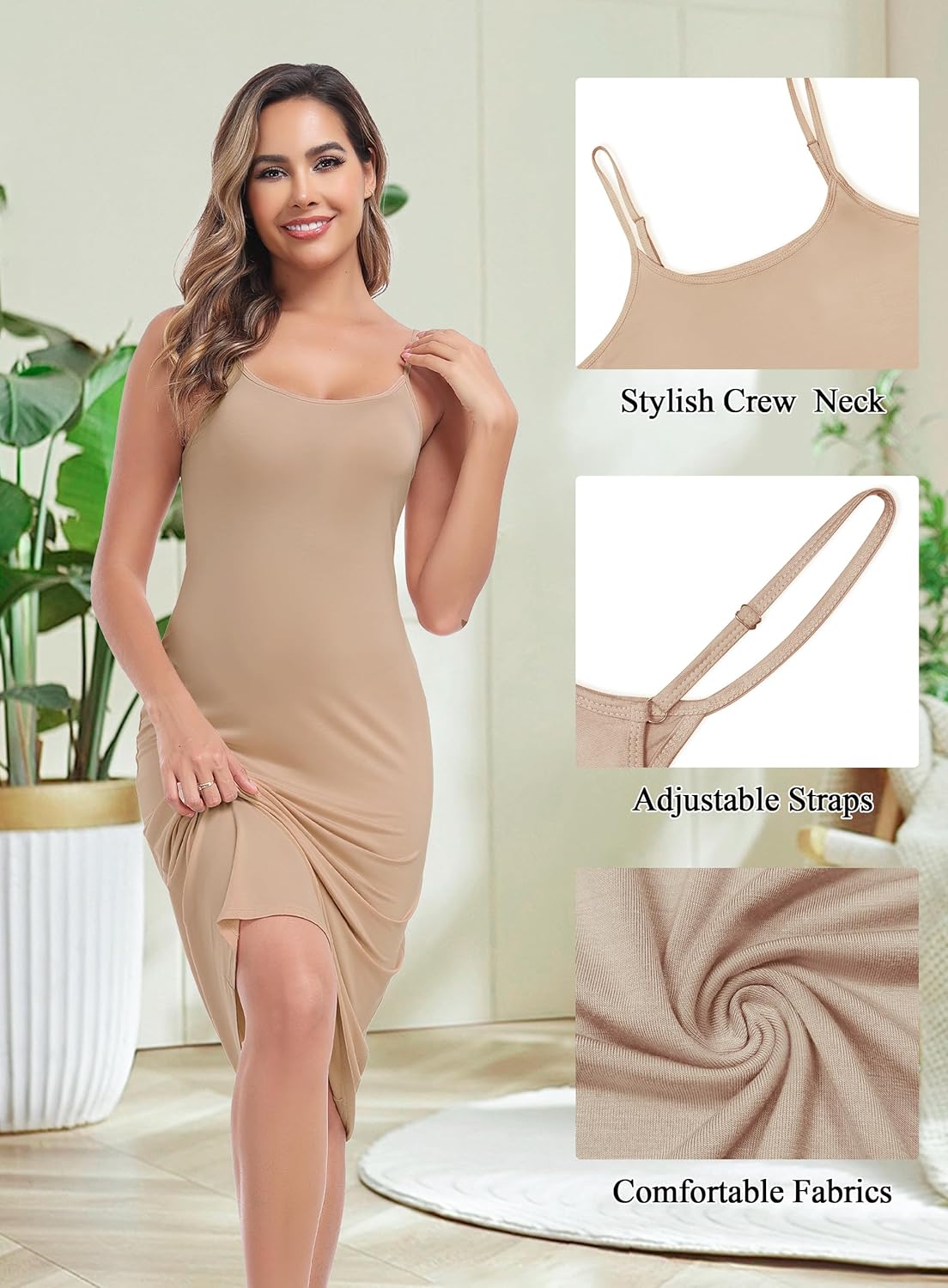 Lovasy Women's Full Slip for Under Dresses Cami Slip Mini Dress Adjustable Straps Basic Long Full Slips Nightgown S-3XL - Image 4