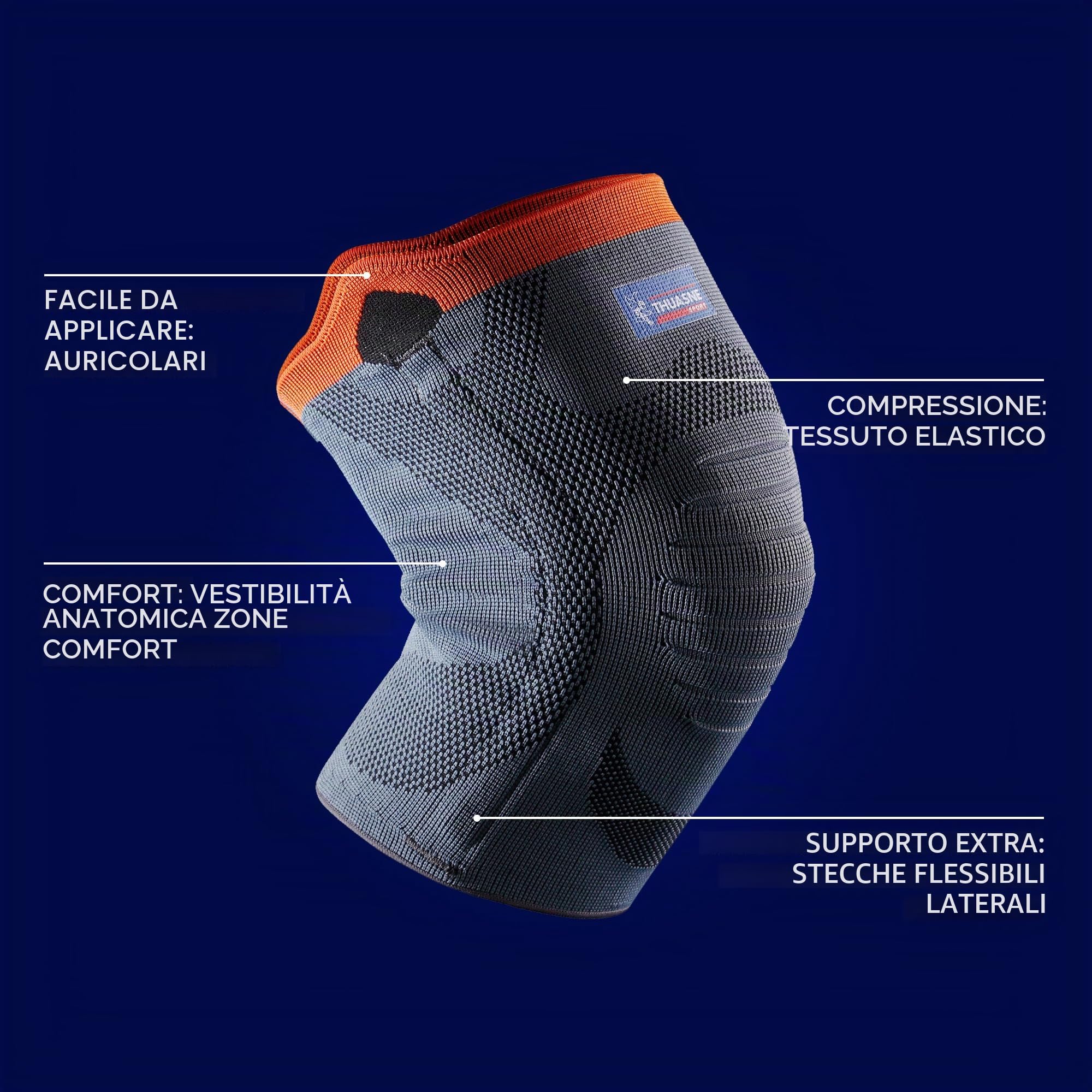 Thuasne - Ginocchiera Sportiva a Maglia di Tenuta Rinforzata - Tenuta e Comfort al Ginocchio - Tessuto Elastico, Balene Laterali Morbide - Uso Semplice - Dispositivo Medico CE