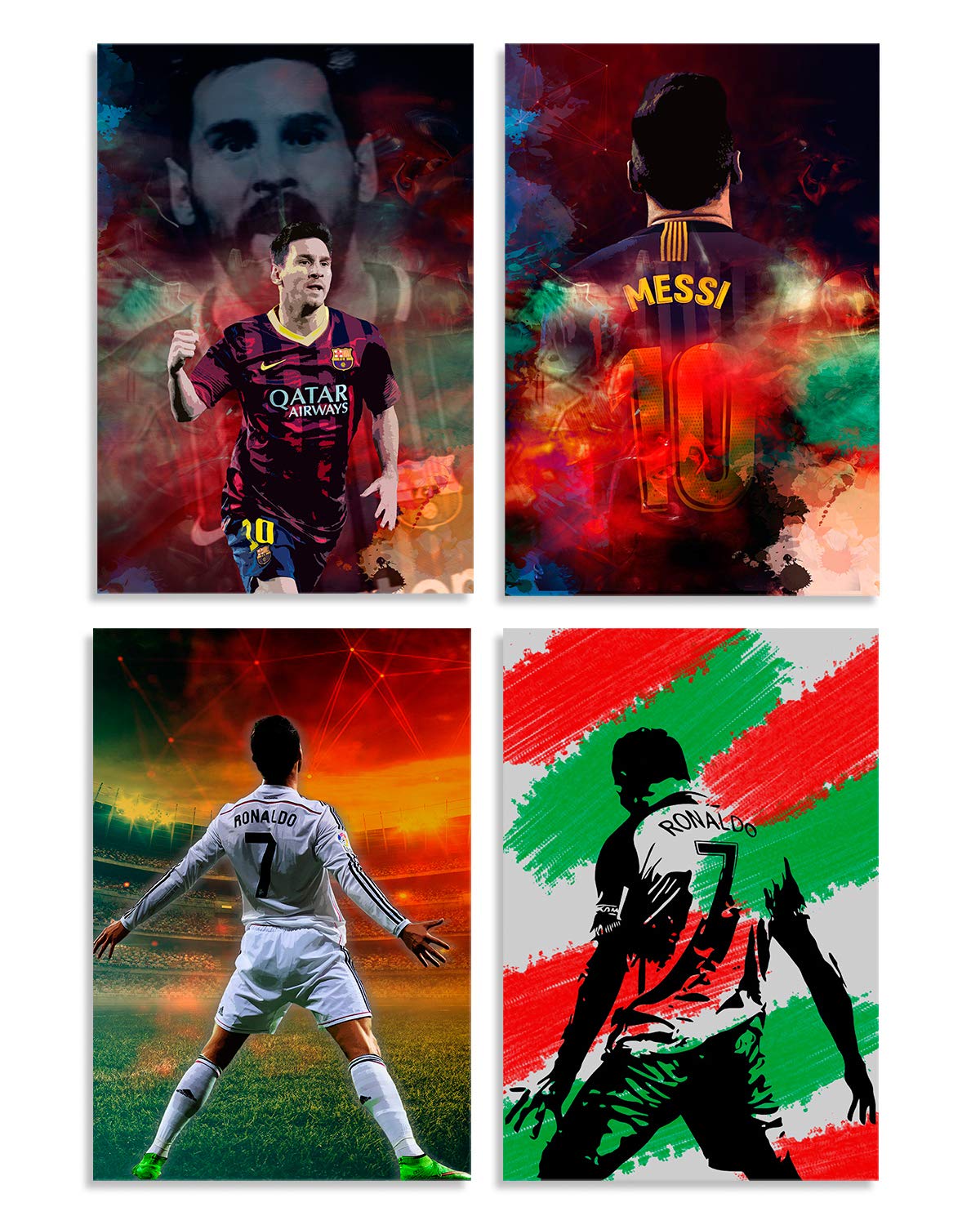 ZEBO TREND Combo Set of 4 Posters Cristiano Ronaldo CR7 Aggressive Pose & Lionel Messi Poster - Football Lover Poster, Posters Frame Not Included,�Paper Print Fine Art (12 inch X 18 inch Rolled)