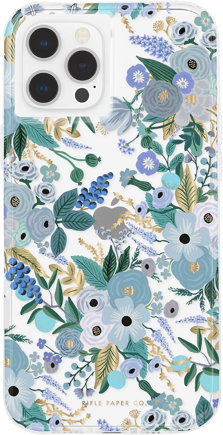 Rifle Paper Co - Case for iPhone 12 Pro Max (5G) - 10 ft Drop Protection - Gold Foil Elements - 6.7 Inch - Garden Party Blue