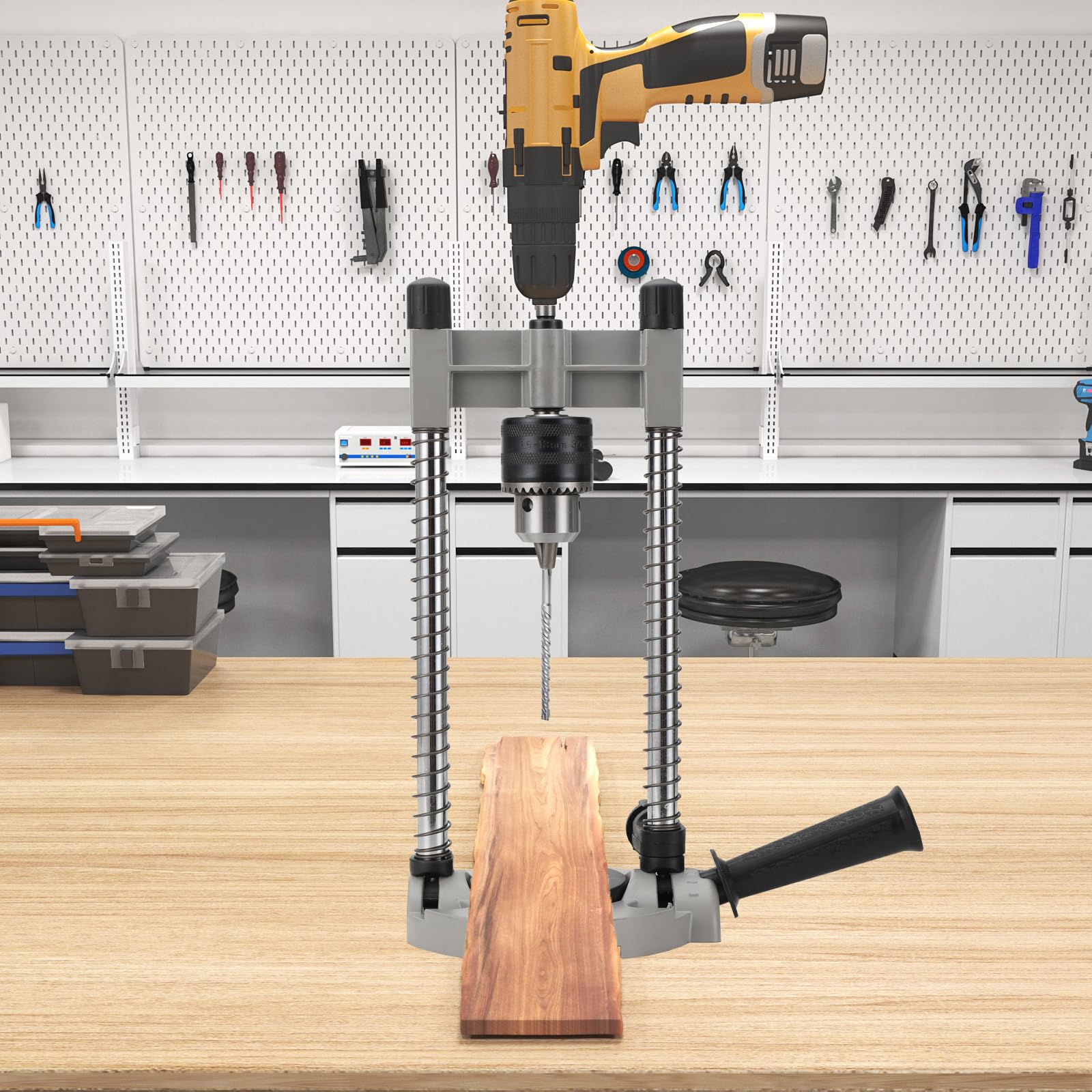 Bohrführungsaufsatz mit 13mm-Bohrfutter, Mehrwinkel BohrfüHrungshalterung, BohrstäNder Mit Bohrfutter, Winkelarretierung 45,60,75,90°, Geeignet FüR Holzbearbeitungsbohrungen, Runde RohröFfnung