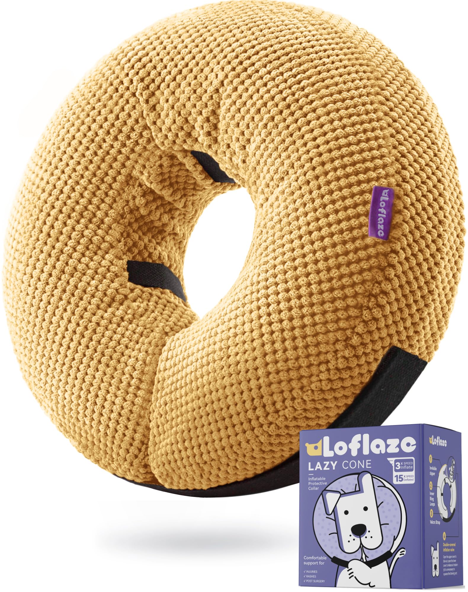 Loflaze Inflatable Dog Cone Collar - Dog Neck Donut Cone Collar Alternative After Surgery - Soft Cone for Large Medium Small Dogs Cats - Alternative Recovery E Collar (Yello, M)