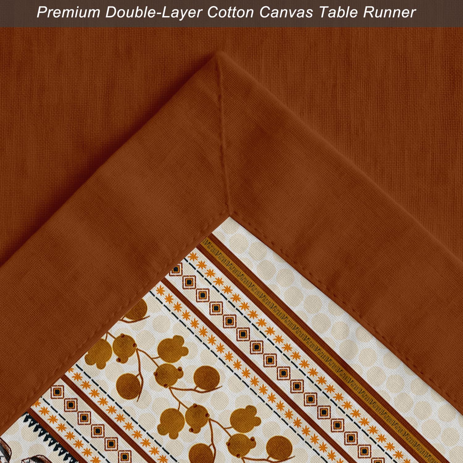 Premium Cotton Table Runner - Lightweight Double Layer - Border Design - Machine Washable Farmhouse Table Decor - Kids