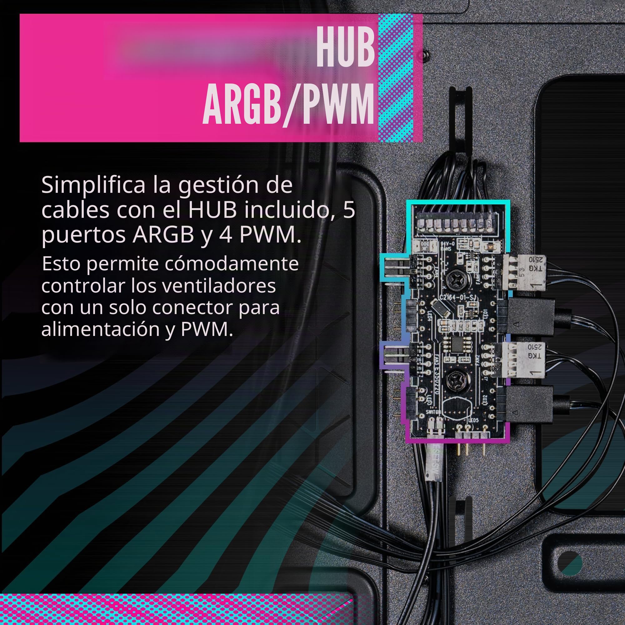 Cooler Master TD300 Mesh Caja PC - Minitorre, Alto Flujo de Aire, 2 Ventiladores ARGB de 120mm, Admite MB Micro-ATX y Mini-ITX, Panel Lateral de Vidrio Templado, Parte Superior Extraíble, Hub ARGB/PWM