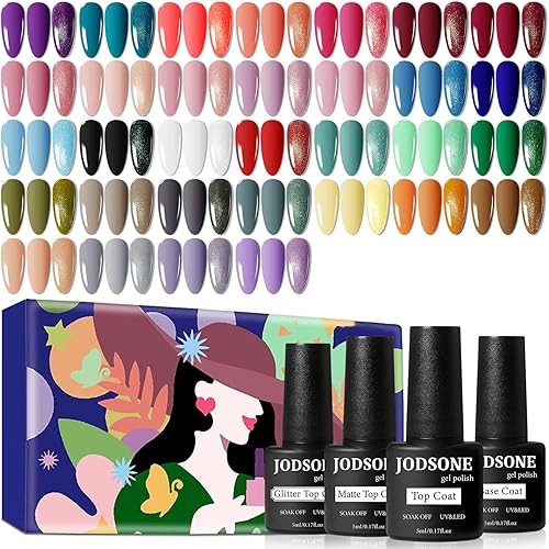 JODSONE 32 Couleurs Kit de Vernis Gel Base Coat Brillant Mat et Paillettes Top Coat Ensemble de Vernis à Ongles Vert Bleu Rouge Rose Collection Cadeaux pour Femmes - 32SET-01