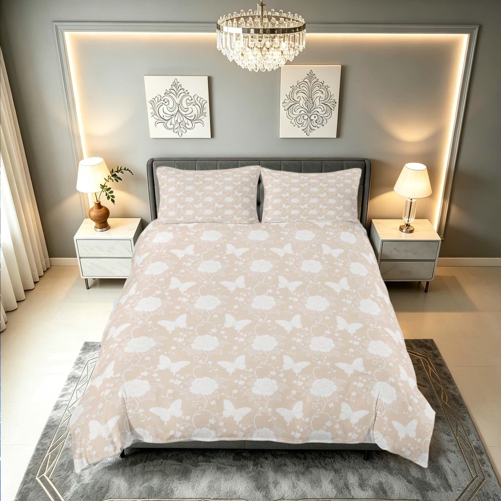 Loussiesd Butterfly Meadow Damask Duvet Cover Set Single Size for Kids Boys Girls Royal Damask Bedding Set Luxury Floral Jacquard Duvet Cover with 1 Pillowcase Vintage Bohemia Floral Bedding