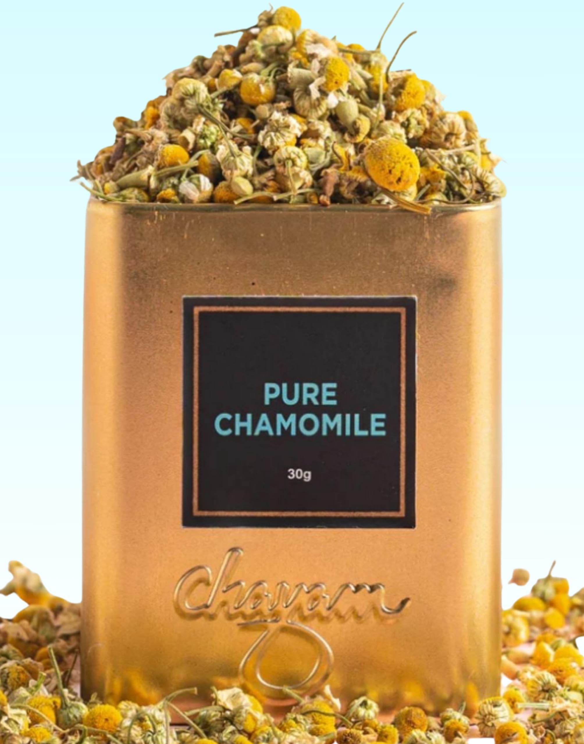 CHAYAM Chamomile Infusion - 30g Loose Tea | Pure Whole Chamomile Flowers Dried | Calming Bedtime Herbal Infusion | For Sleep & Stress Relief | Caffeine-Free | Premium Tin Caddy | Herbal Infusion