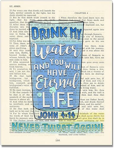 Miniatura 5 de Escritura de versículos bíblicos vintage  Bebe mi agua y tendrás vida eterna, nunca más sed  Impresión artística de Juan 414, sin marco, pared
