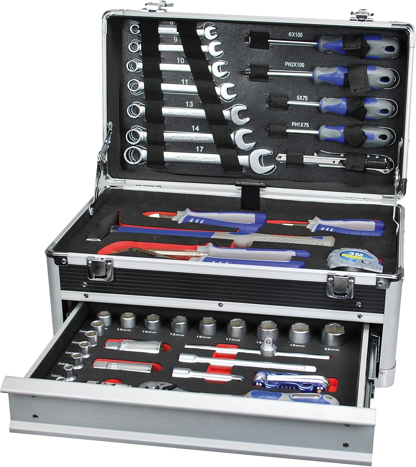 Tec Hit 503045 Valigia in Alluminio 1 cassetto con 45 Pezzi Attrezzi Cromo Vanadio