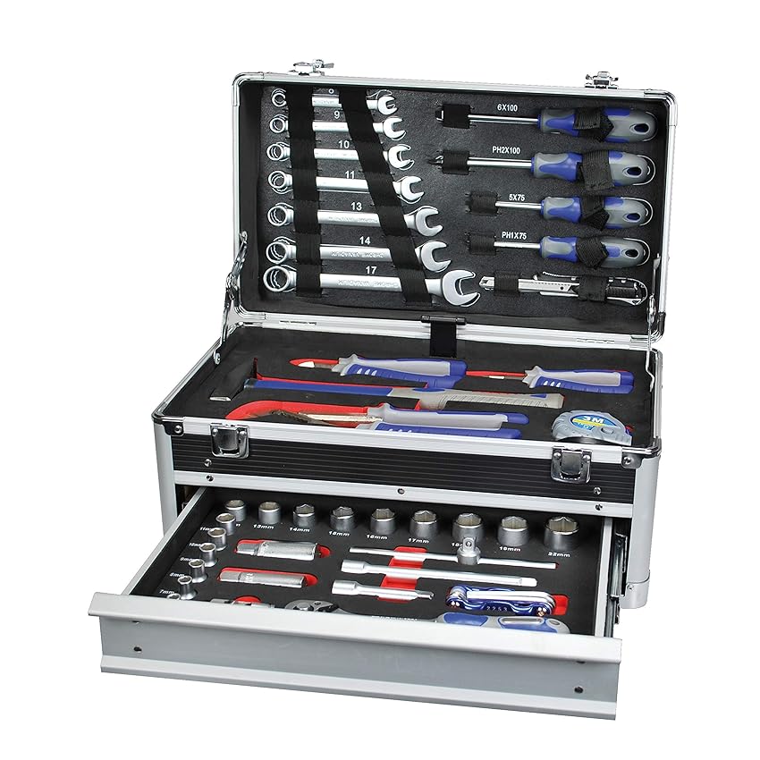 Tec Hit 503045 Valigia in alluminio 1 cassetto con 45 pezzi di strumenti cromo vanadio