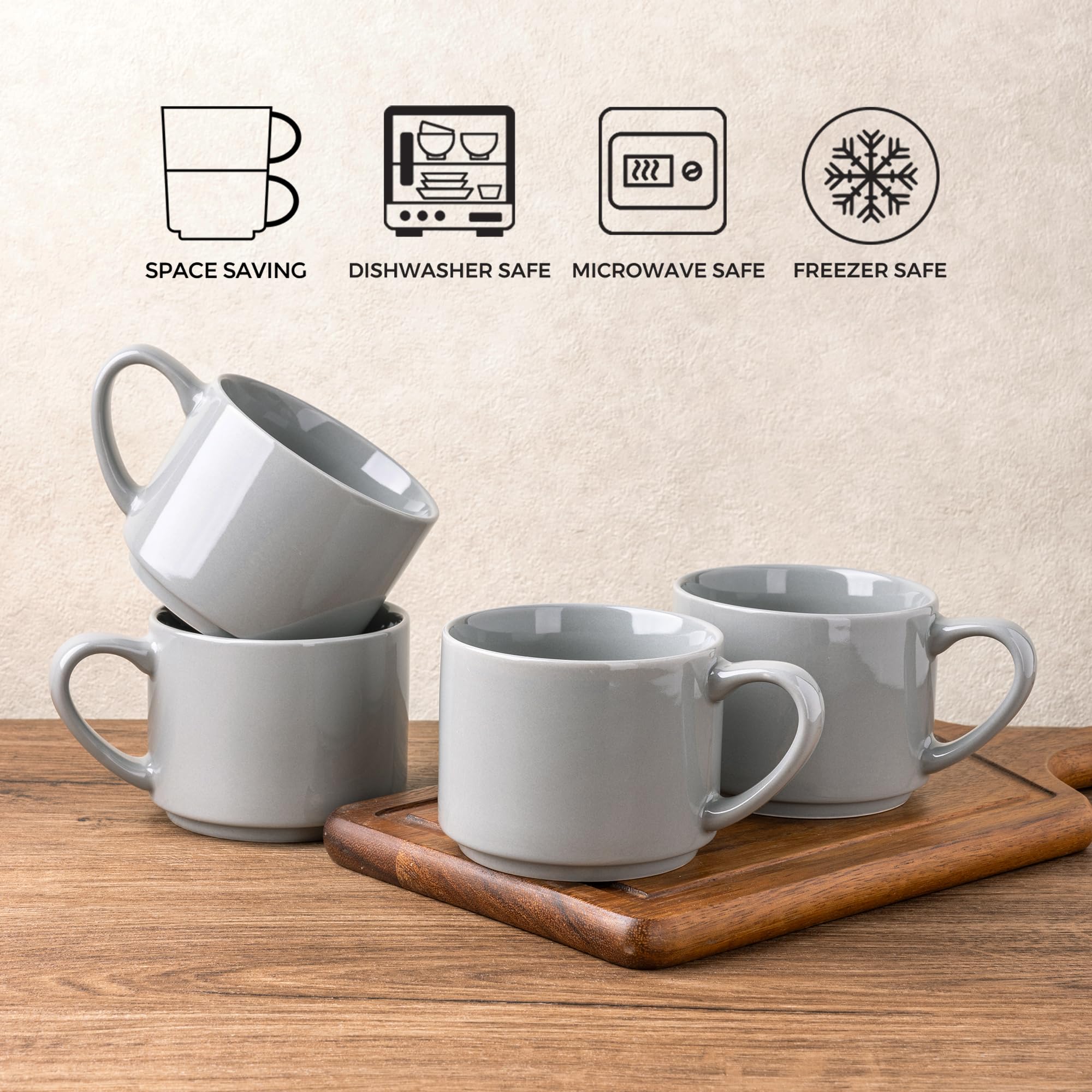 GBHOME Set Da 6 Tazze Da Caffè In Ceramica Impilabili 14 Oz - Navy - Lavabili In Lavastoviglie E Microonde, Manico Confortevole - 2