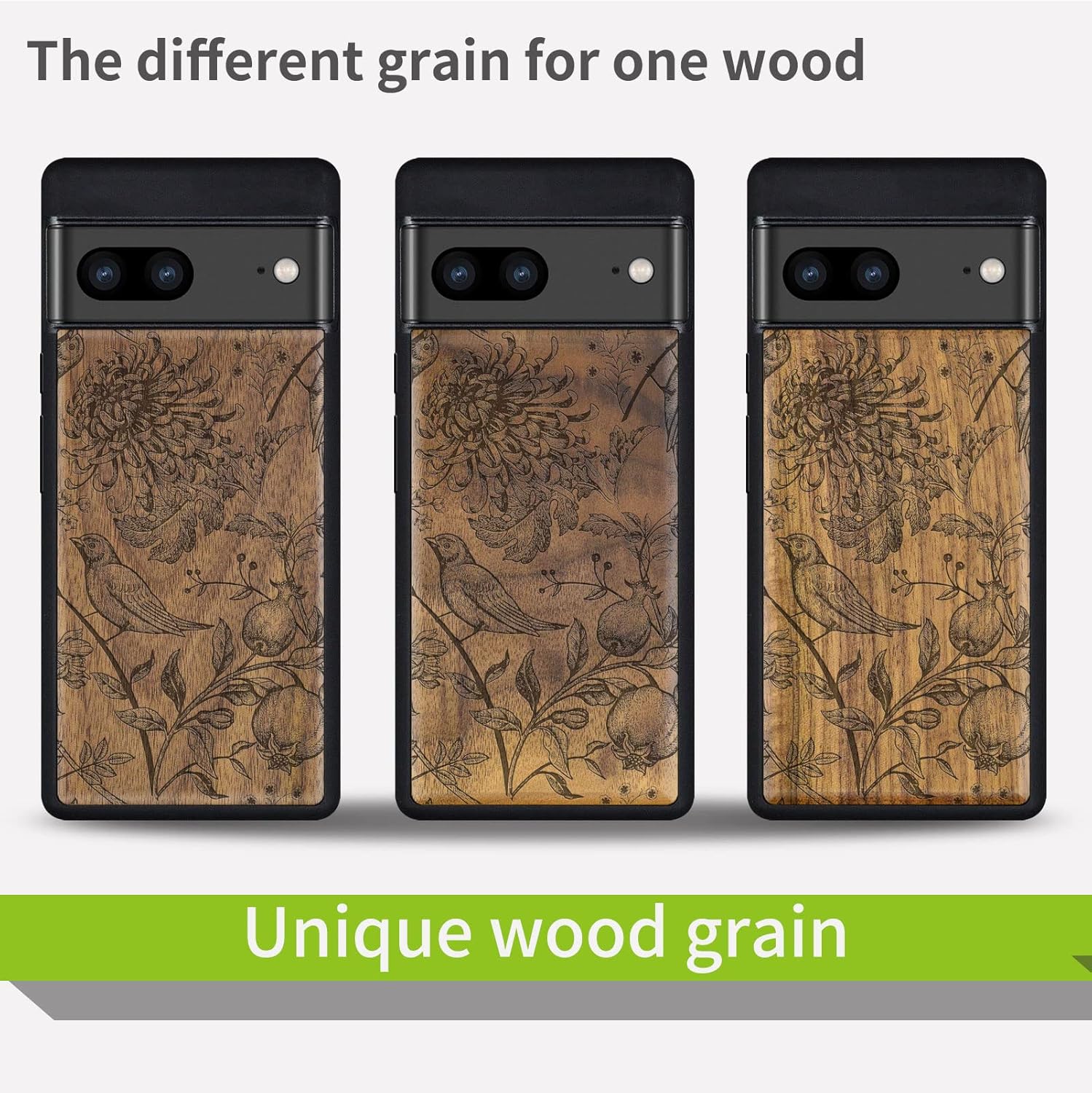 Carveit Wood Case for Pixel 7 Case [Natural Wood & Black Soft TPU] Shockproof Protective Unique Wooden Cover Compatible with Google Pixel 7 (The Arts & Crafts-Walnut)
