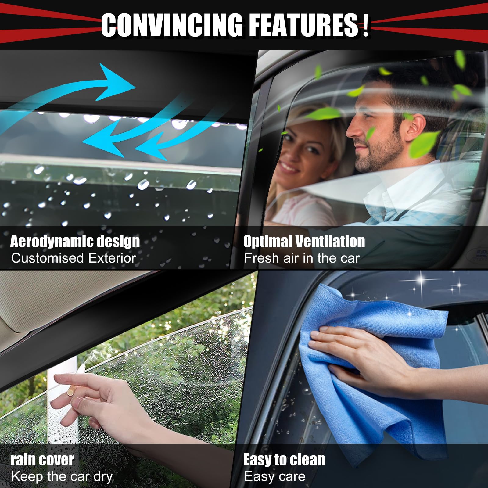 Juego de 2 deflectores de viento para ventanas de repuesto para Renault Trafic 2014-2024, color negro, deflectores de viento y lluvia para ventanillas laterales