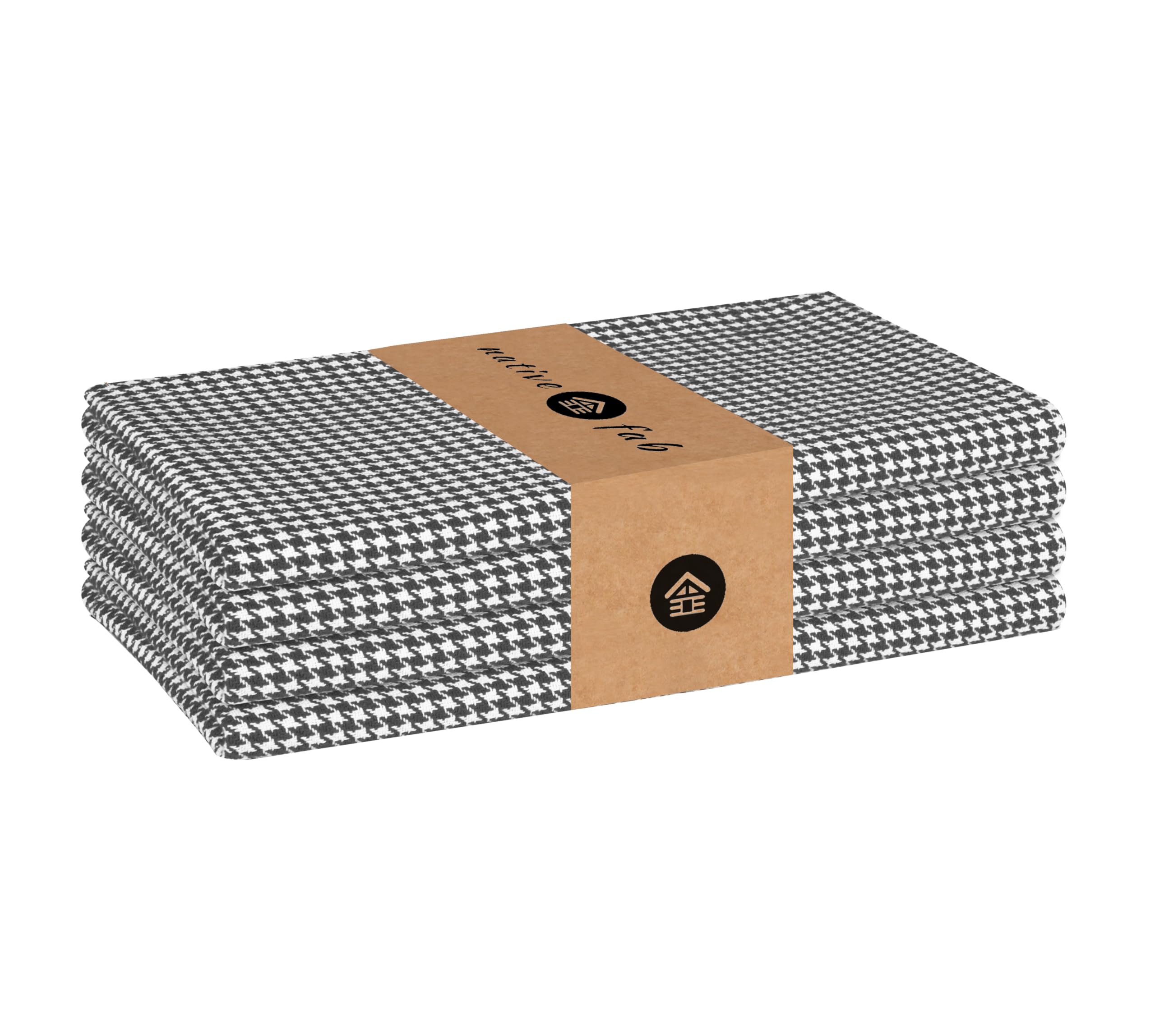yellow Native Fab 100% Cotton Cloth Napkins 18x18 inches, Houndstooth Dinner Napkins, Set of 4, Soft Breathable Absorbent, Machine Washable Cloth Napkins, Grey